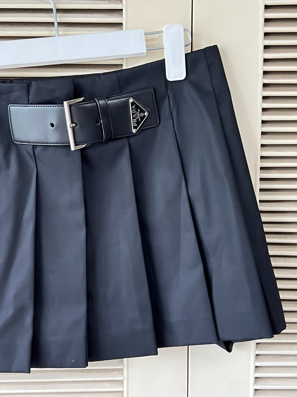 Prada Re-Nylon Recycled Nylon Belted Triangle Logo Skirt