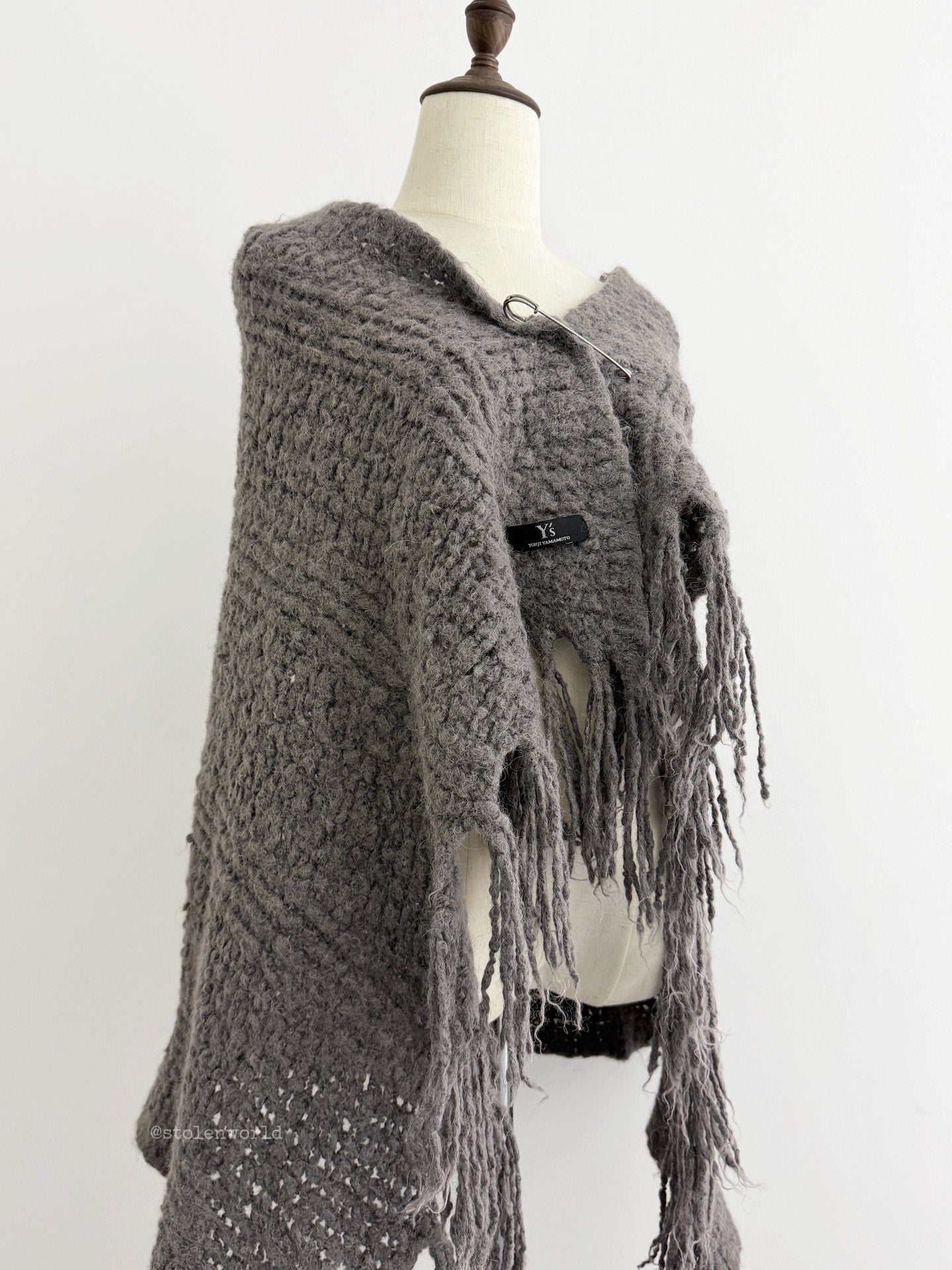 Yohji Yamamoto Y's Boucle Wool Fringe Shawl - Devines