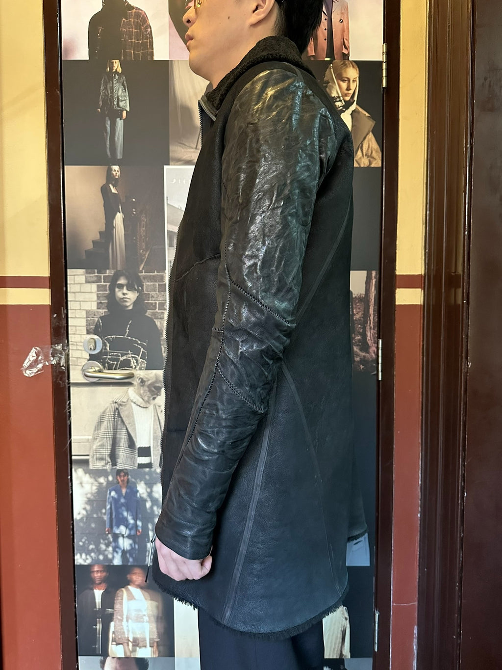 Isaac Sellam Black Lambskin Hooded Coat With Down-Filled Sleeves