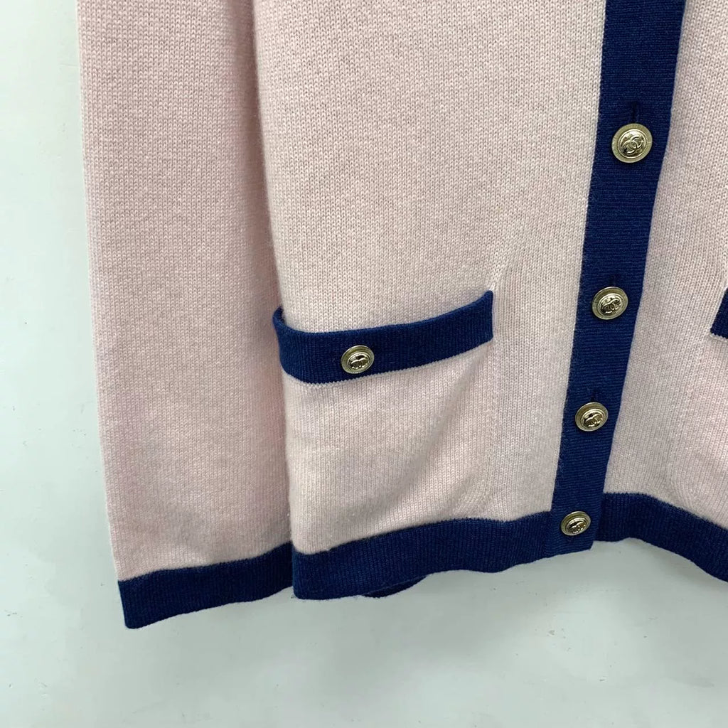 Chanel Light Pink Goat Cashmere V-Neck Single-Breasted Knit Cardigan Jacket
