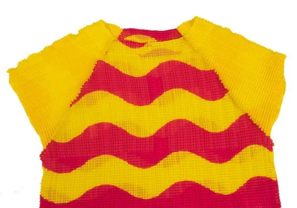 Issey Miyake Vintage Yellow Red Wave Stripe Pleated Top