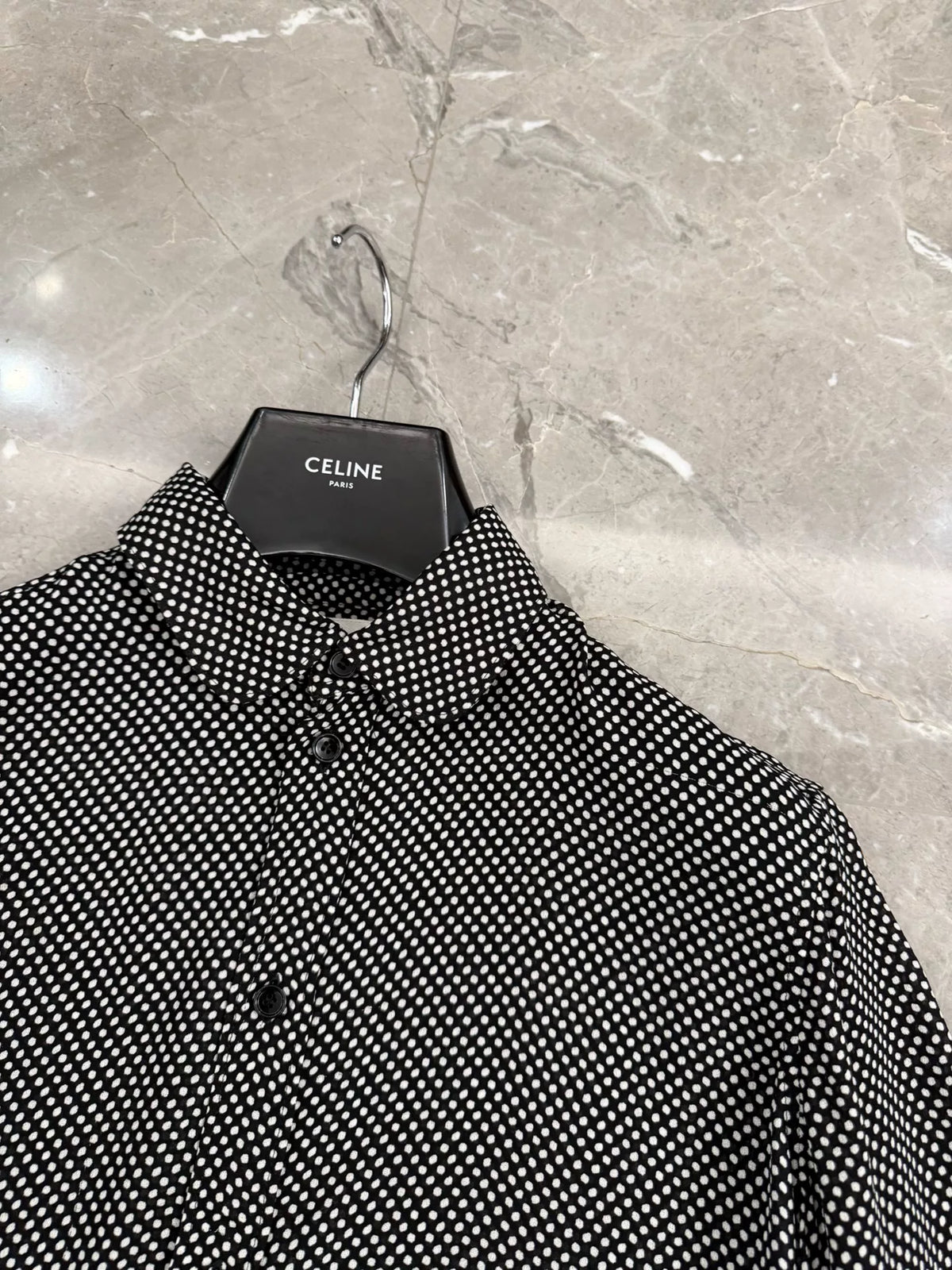 Celine Polka Dot Print Petal-Collar Long Sleeve Shirt by Hedi Slimane