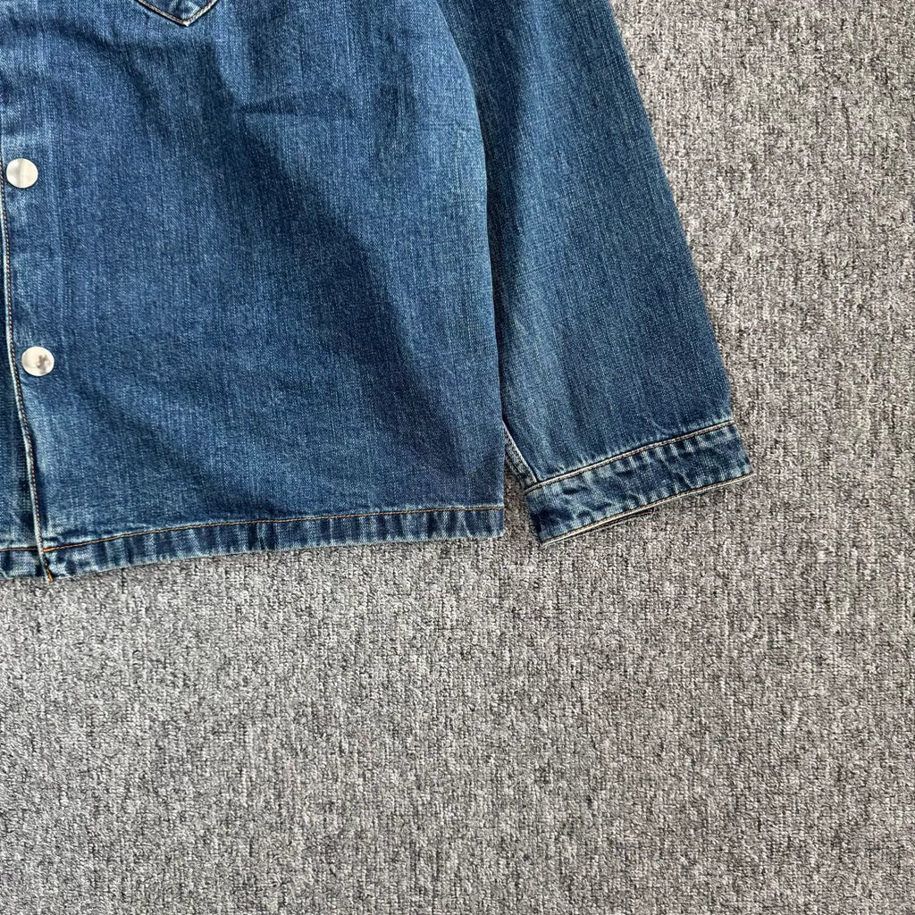 Prada Triangle Logo Pocket Denim Short Sleeve Shirt