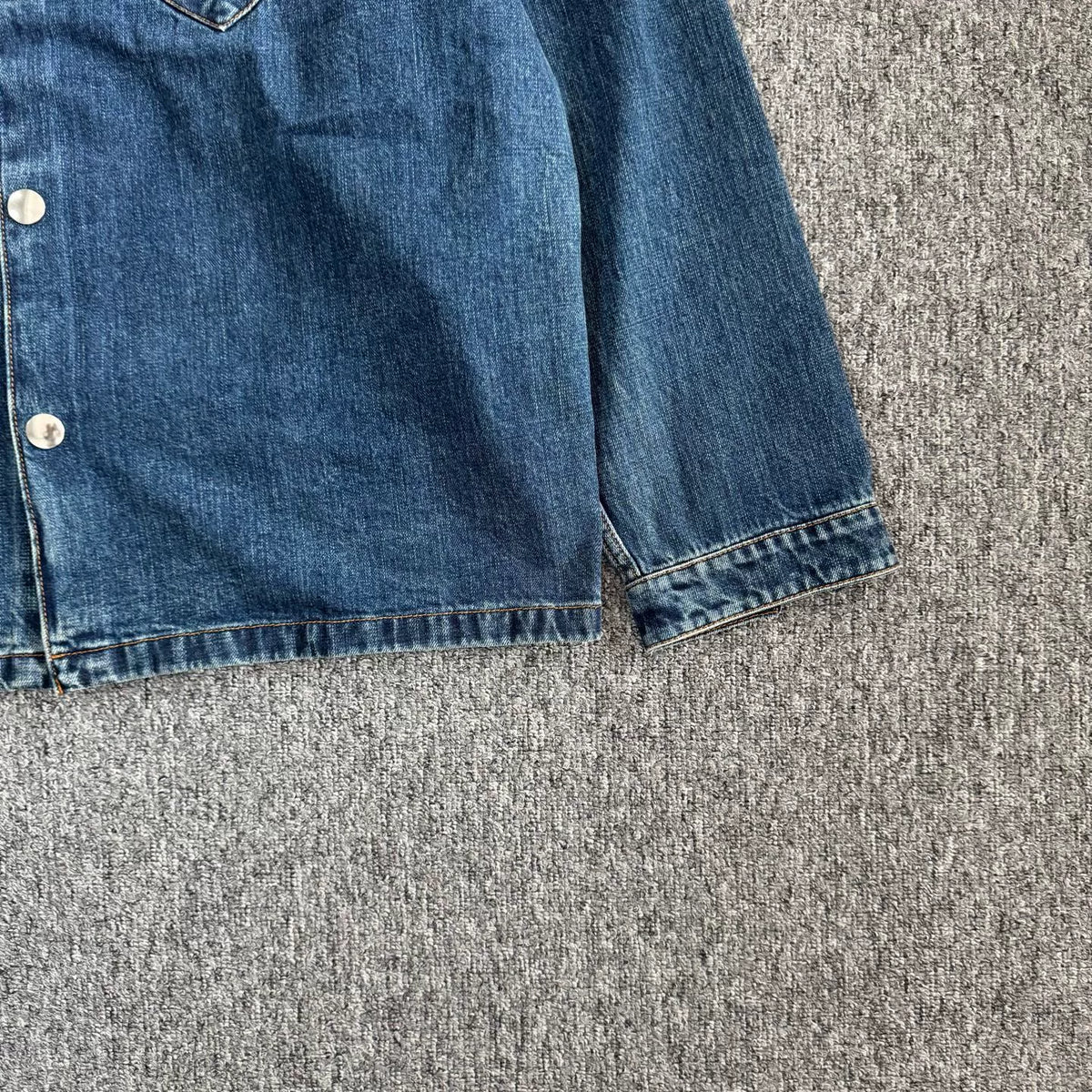 Prada Triangle Logo Pocket Denim Short Sleeve Shirt