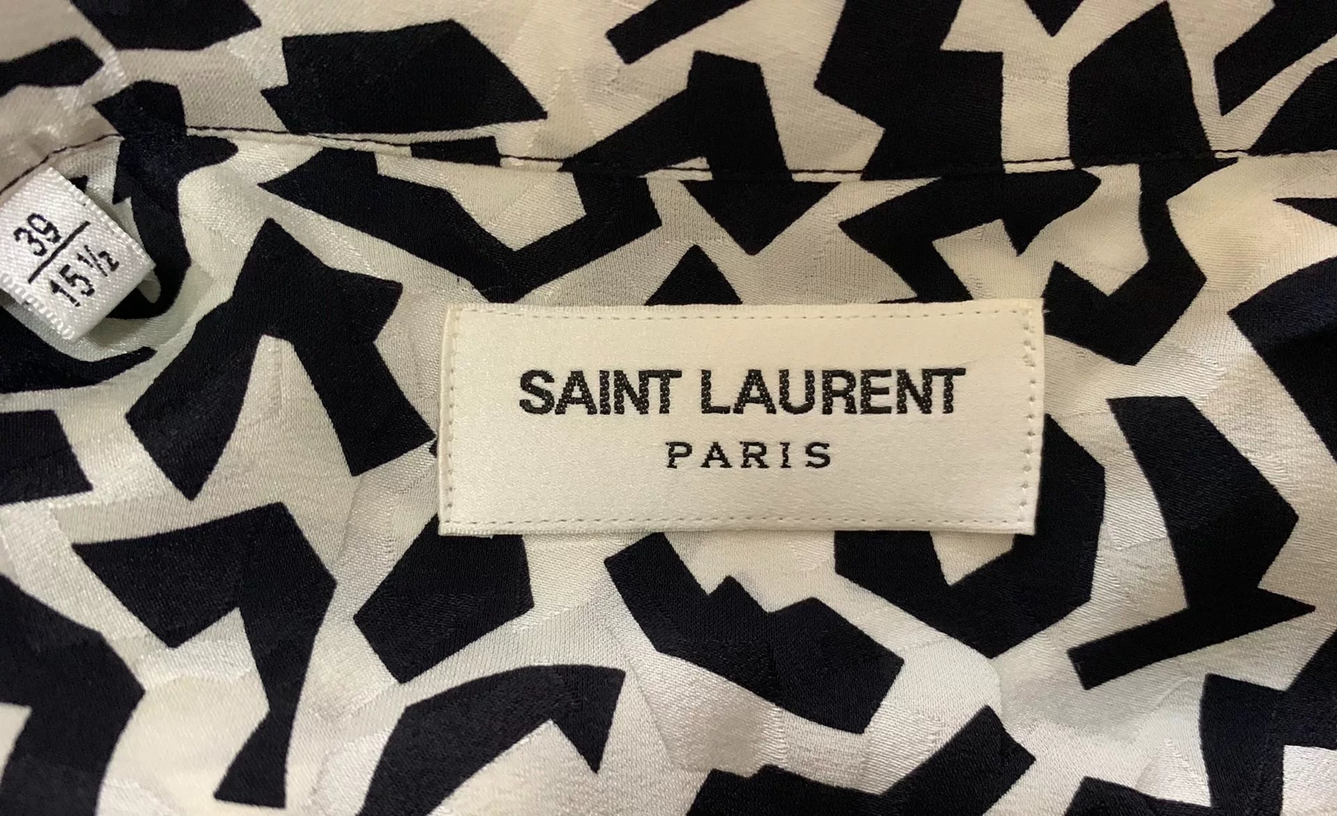 Saint Laurent 21FW Runway Silk Black White All-Over Print Shirt