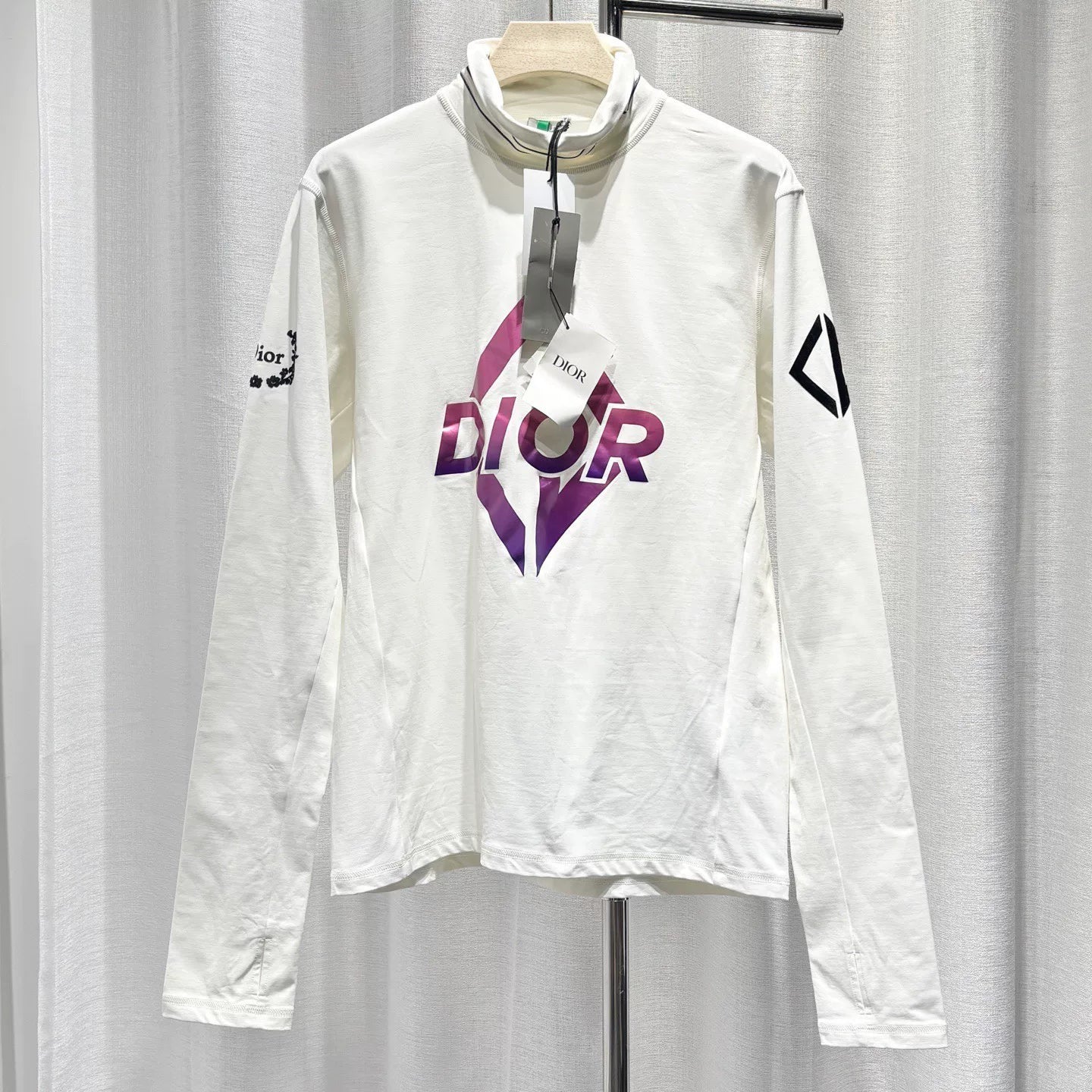 Dior Long Sleeve Print Logo Turtleneck White Sweater