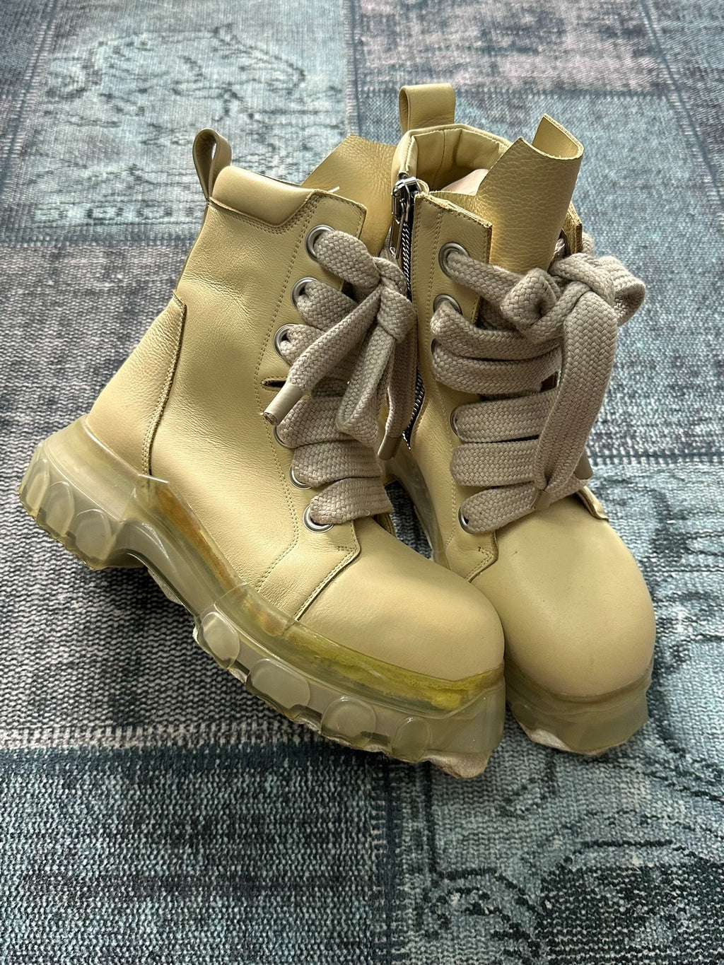 Rick Owens thick-lace transparent octopus-sole military boots