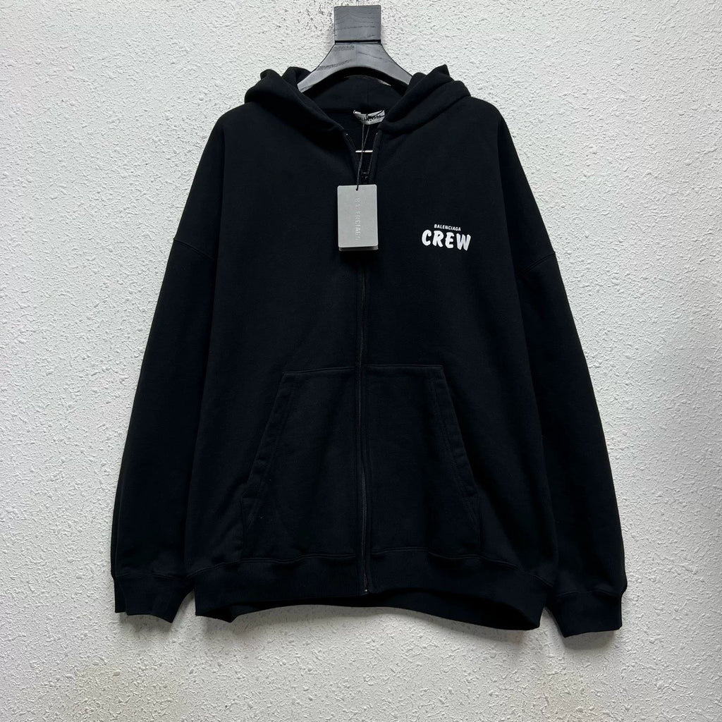 Balenciaga Crew Print Regular Fit Zip-Up Hooded Jacket