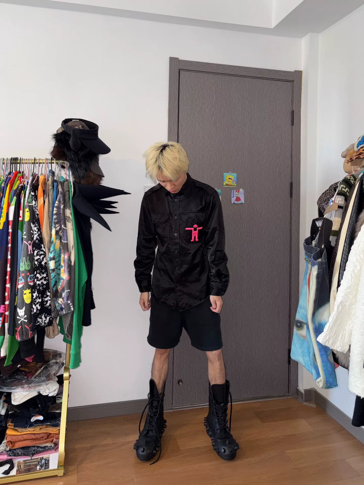 Walter Van Beirendonck runway model embroidered work‑wear shirt