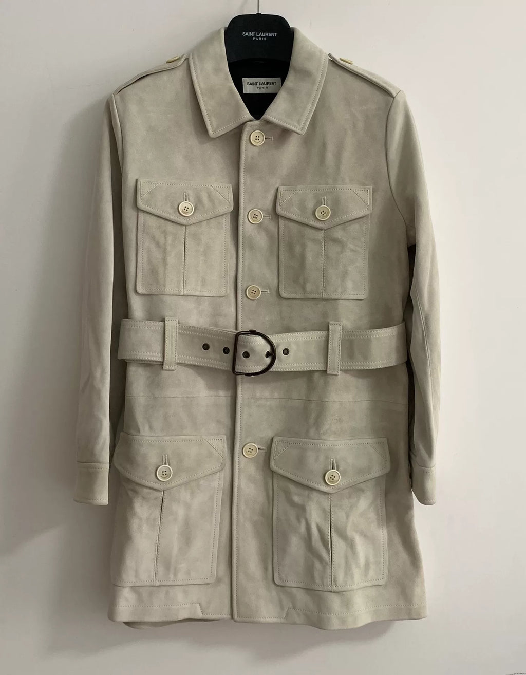 Saint Laurent 20SS Runway Off-White Pocket Suede Coat