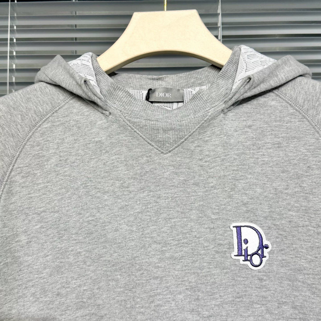 Dior Hooded Hoodie Embroidered Logo Monogram All-Over Print Cotton Gray Hat
