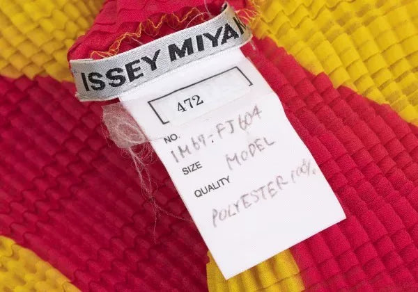 Issey Miyake Vintage Yellow Red Wave Stripe Pleated Top