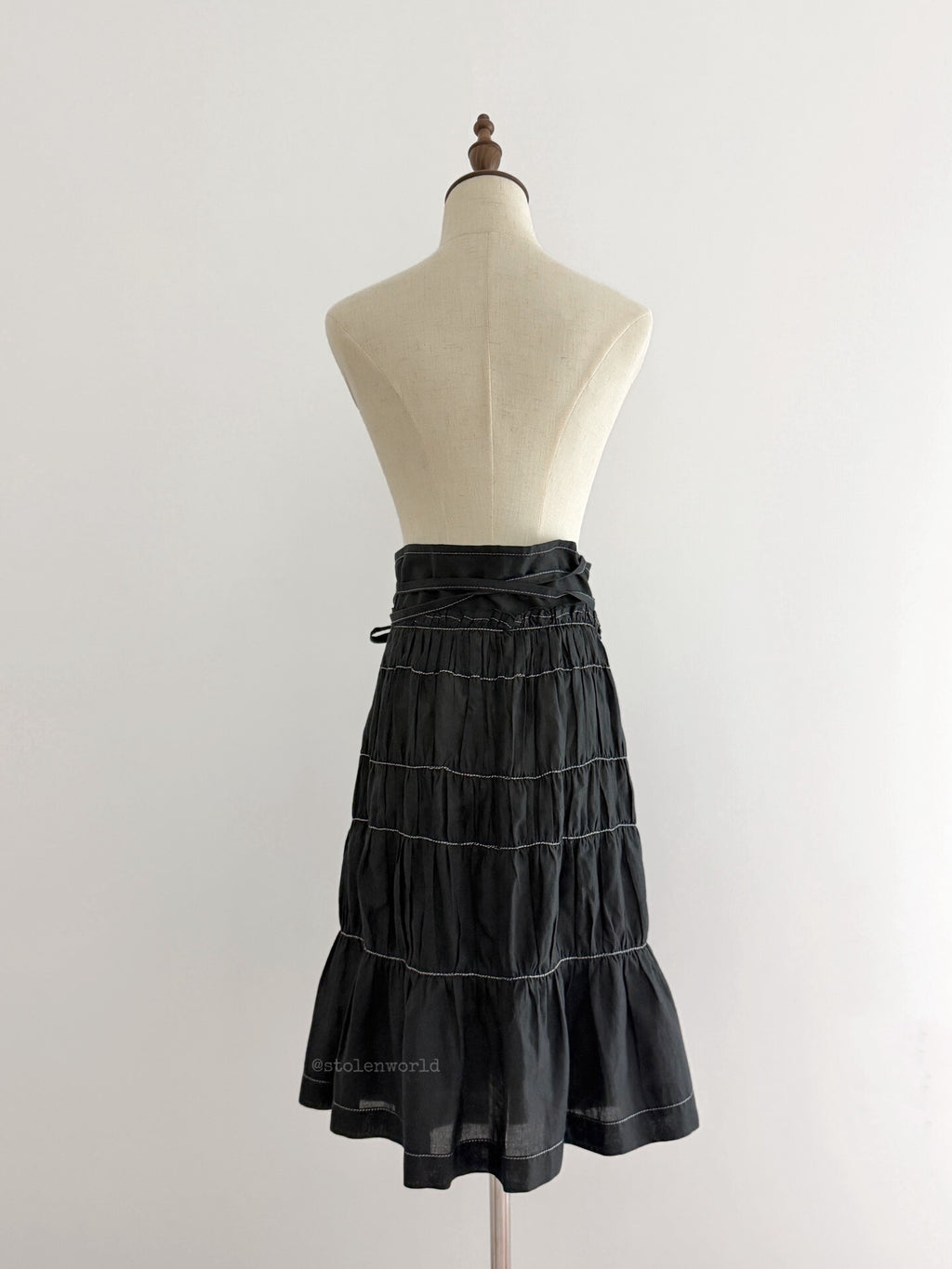 Comme Des Garcons Cotton Linen Ruched Tie-Wrap Silver Skirt - Devines