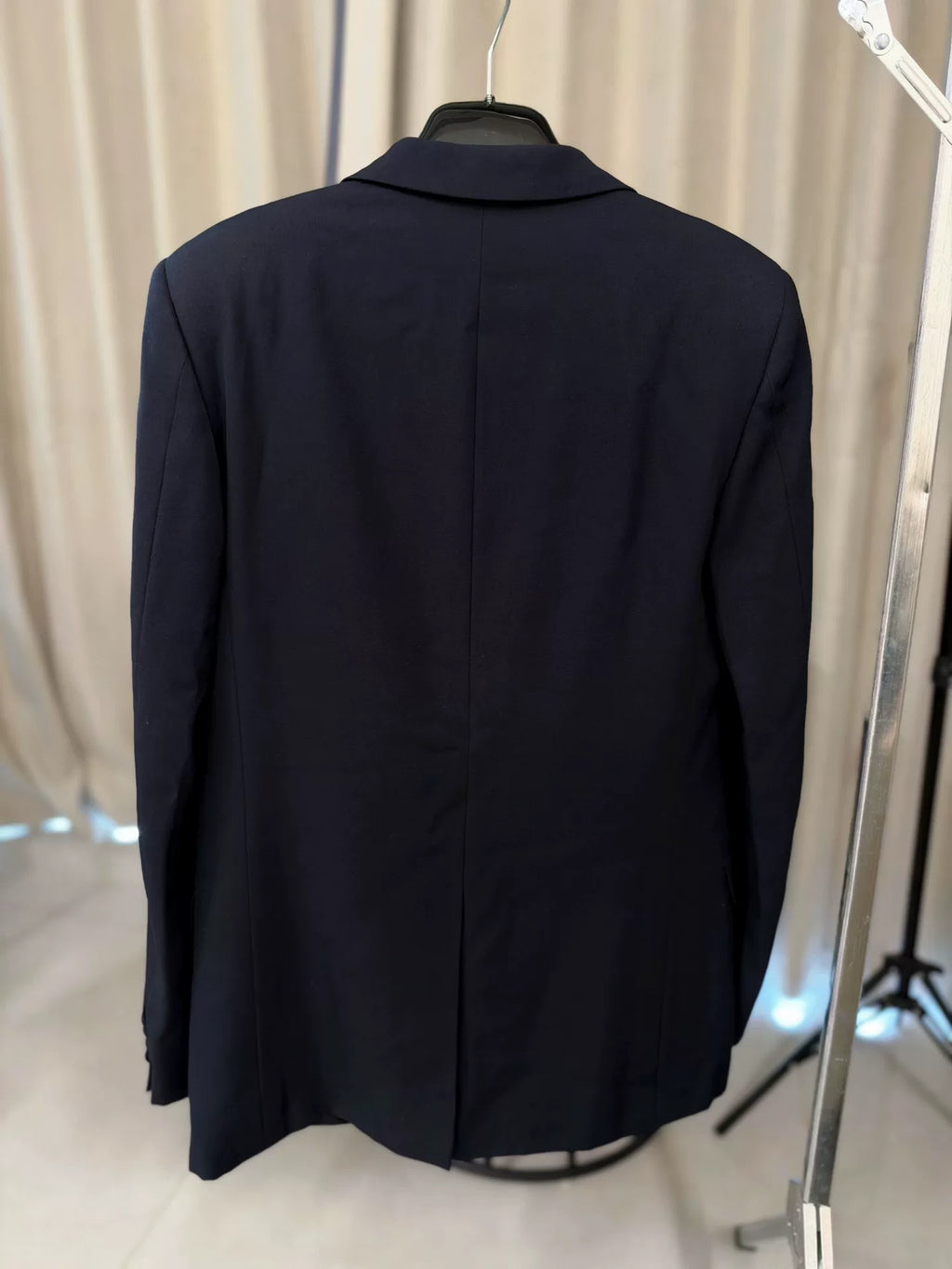 Saint Laurent Paris FW14 Le Smoking Navy Blue Satin Peak-Lapel Wool Blazer by Hedi Slimane
