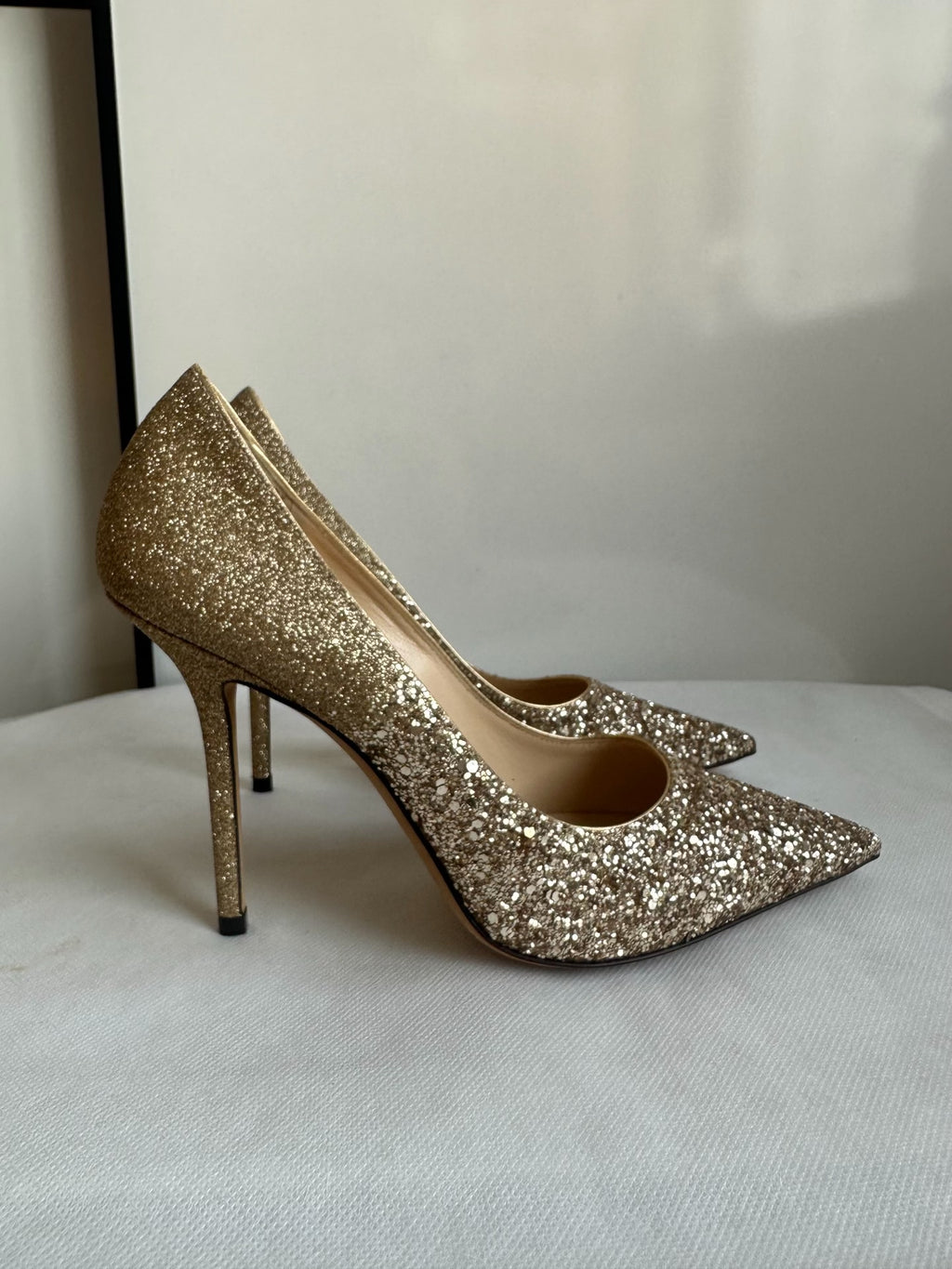 Jimmy Choo Champagne Gold Sequin Pointed-Toe Heels