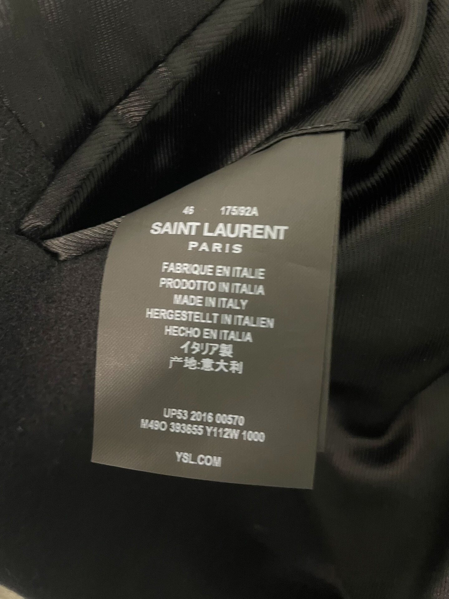 Saint Laurent FW16 Black Single-Breasted Wool Coat