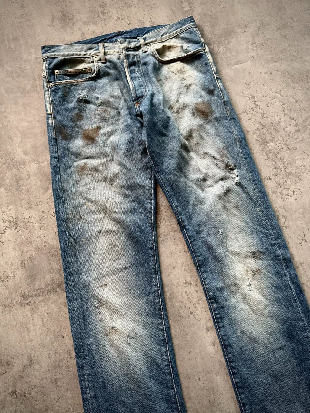 Dior Homme 11SS Blue Washed Distressed Dirty-Dye Jeans