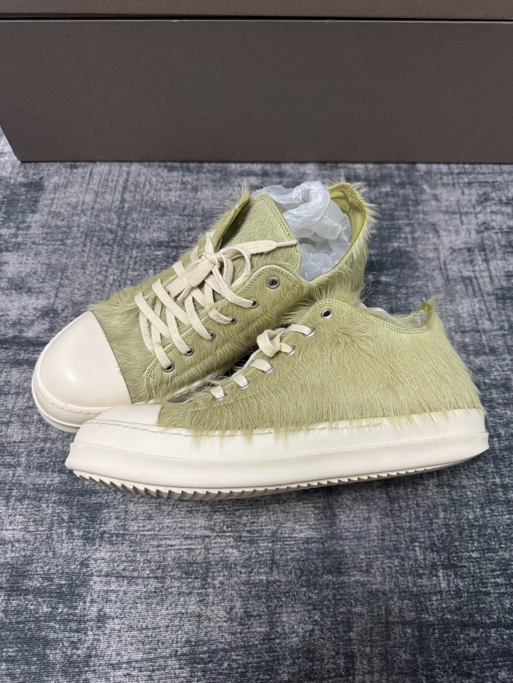 Rick Owens Green Fur Sneakers