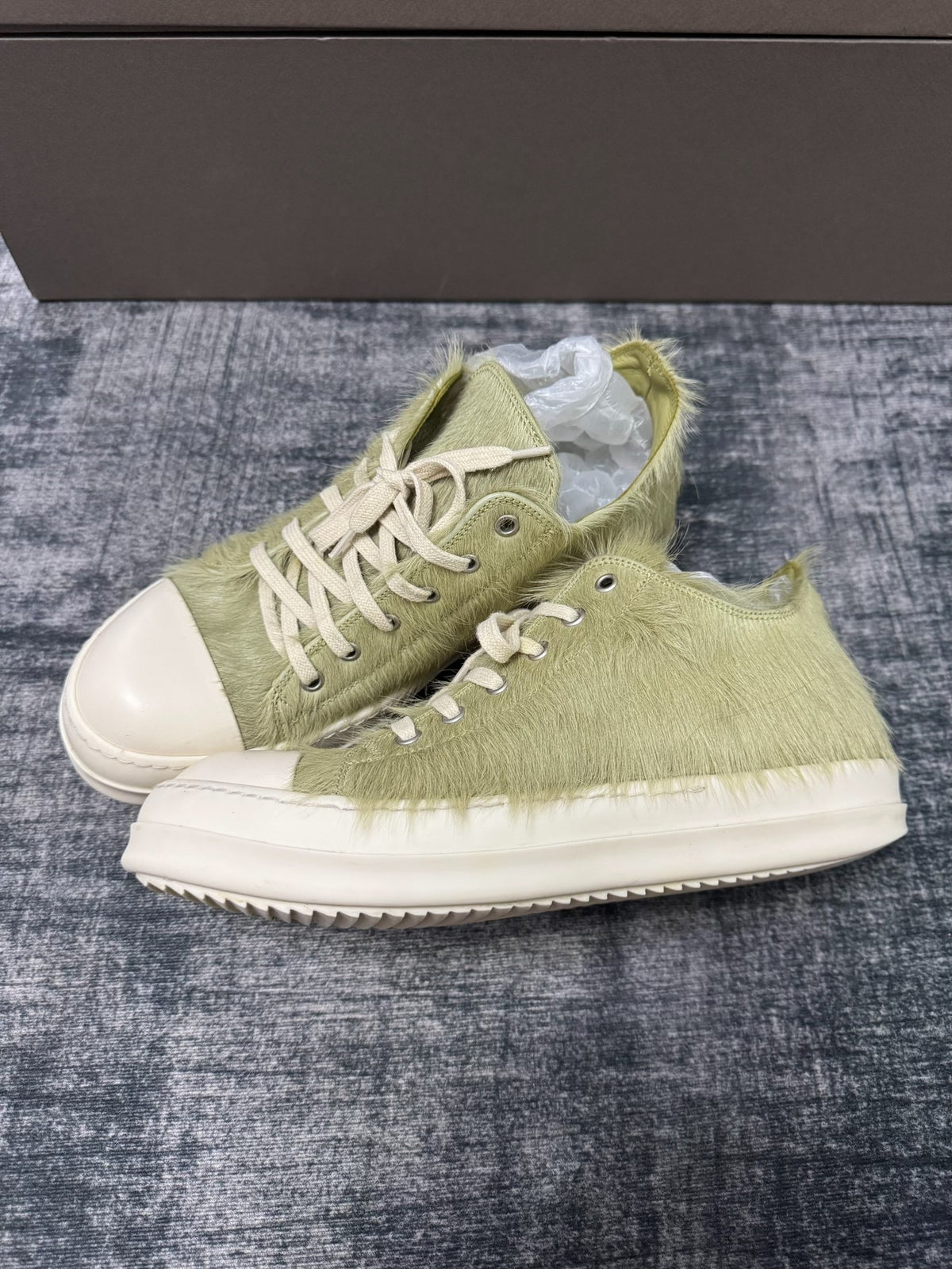 Rick Owens Green Fur Sneakers