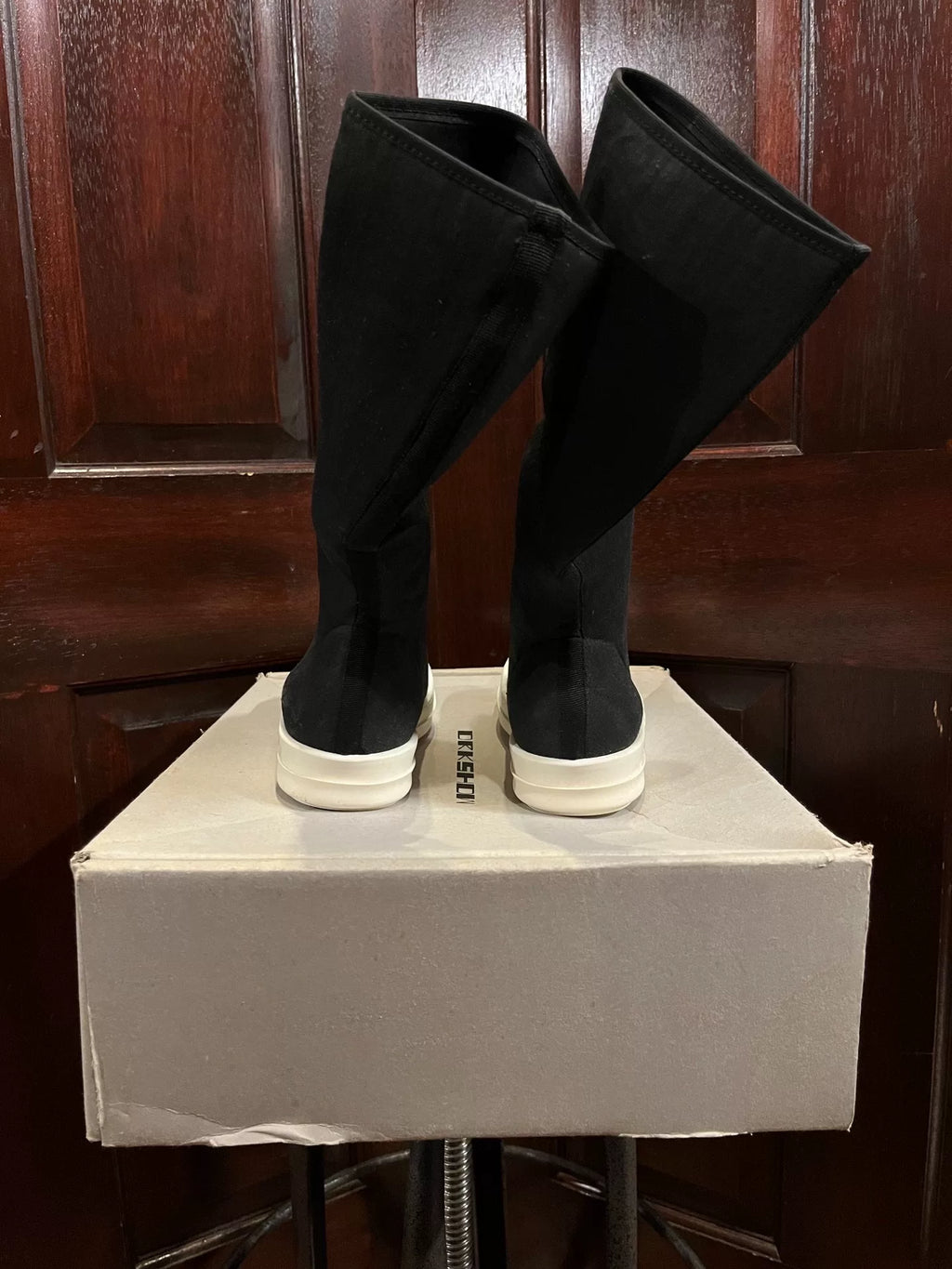 Rick Owens DRKSHDW Black Coated Fabric Sock Boots