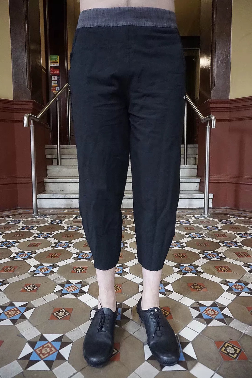 M.A+ SS19 Black Gathered Adjustable Hem Cotton Ramie Linen Trousers