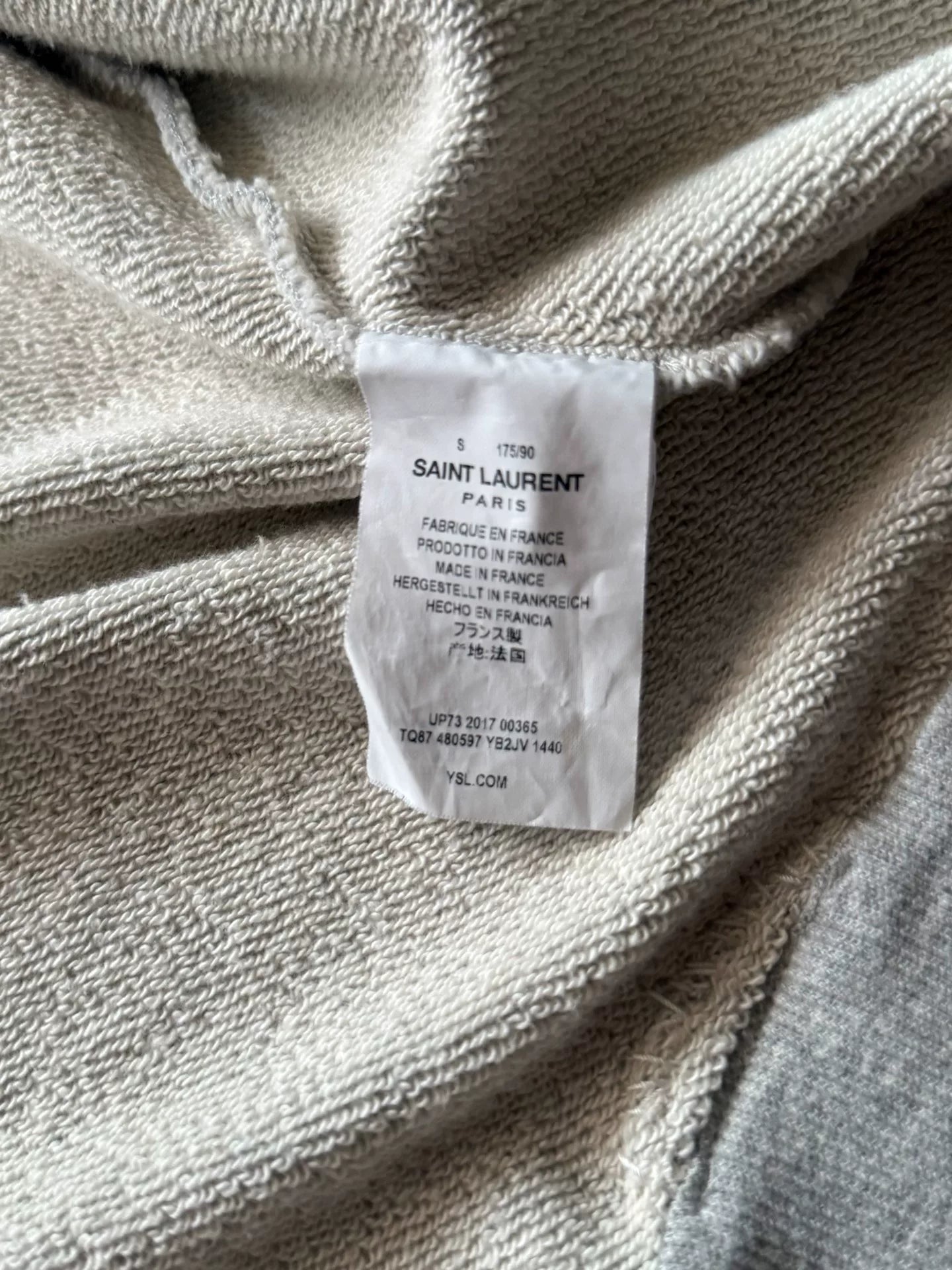 Saint Laurent 17AW Distressed Patch Hooded Gray Sweater by Anthony Vaccarello