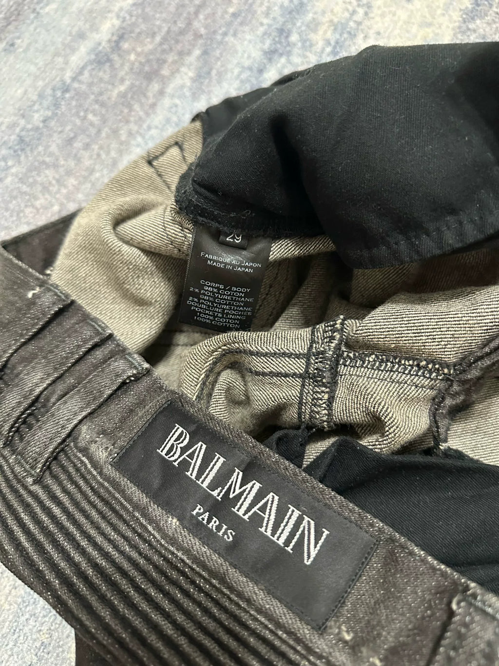 Balmain AW15 Destroyed Motorcycle Distressed Black Zip Jeans