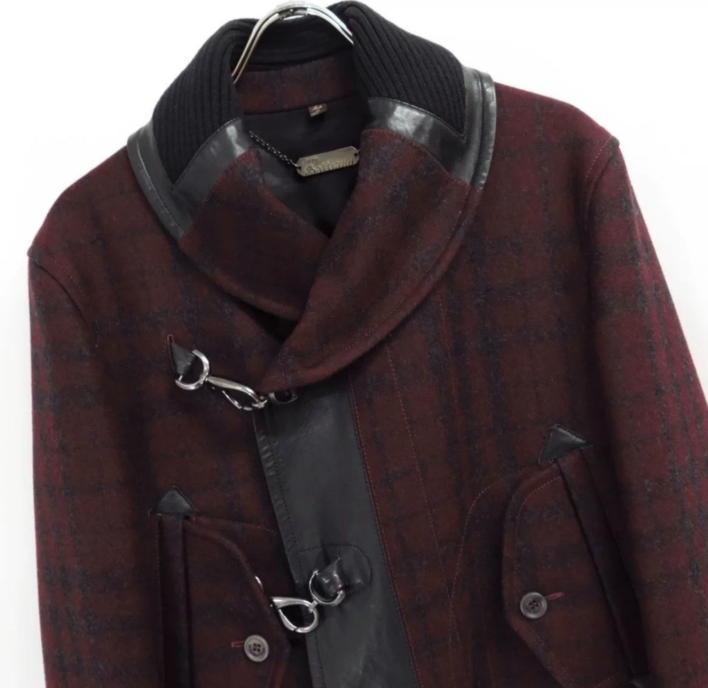 John Galliano AW10 Runway Leather-Panel Wool Plaid Jacket