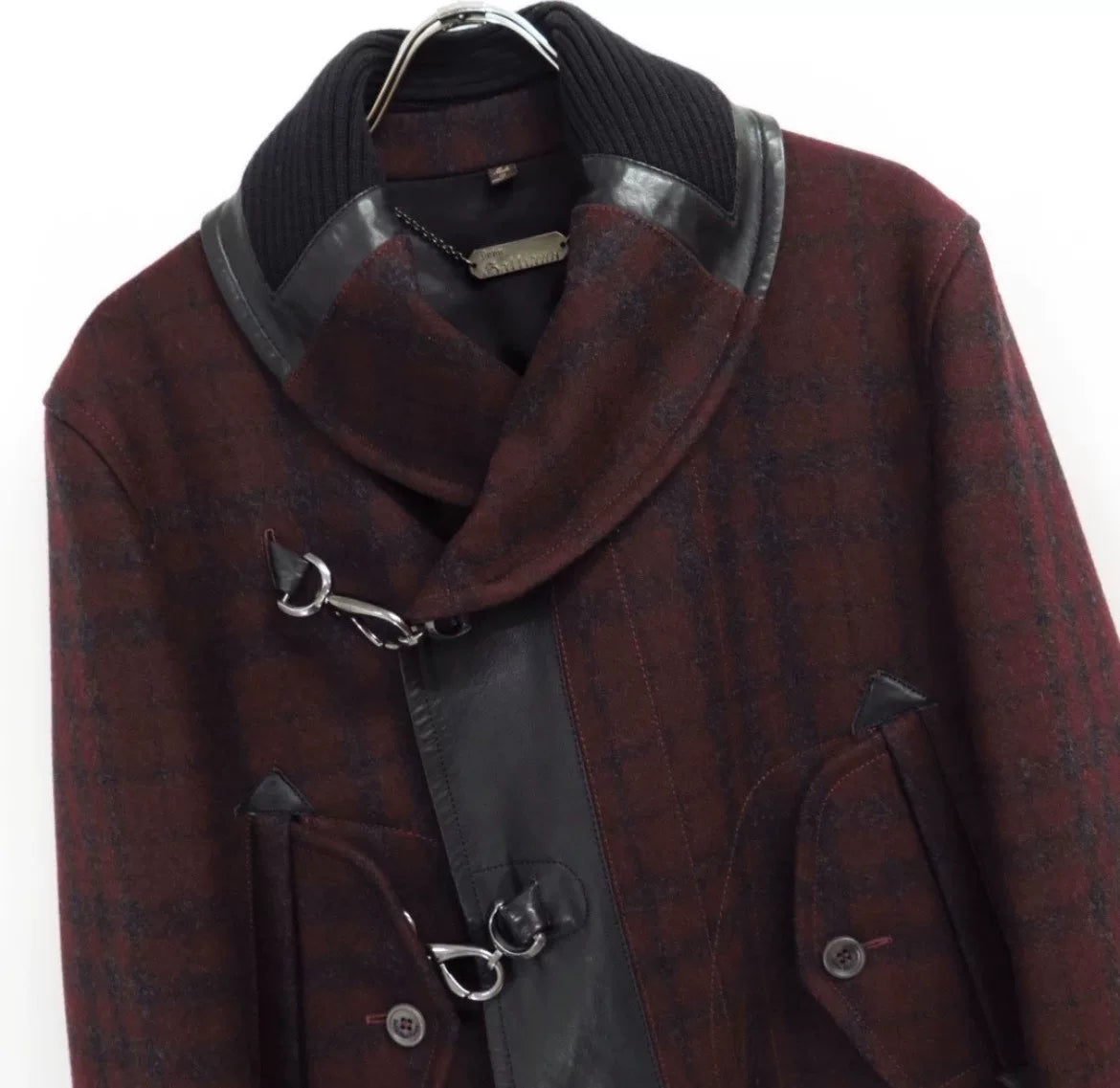 John Galliano AW10 Runway Leather-Panel Wool Plaid Jacket