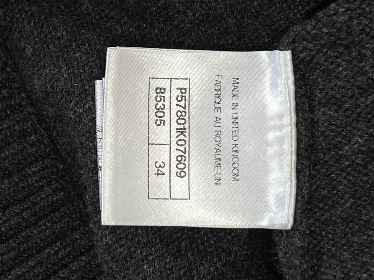 Chanel Grey Red Trim V-Neck Knit Cardigan