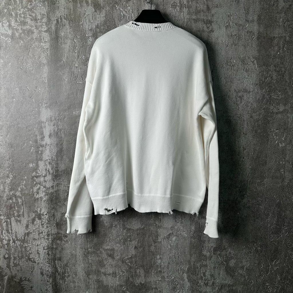 Balenciaga Embroidered Distressed Crew Neck Sweater