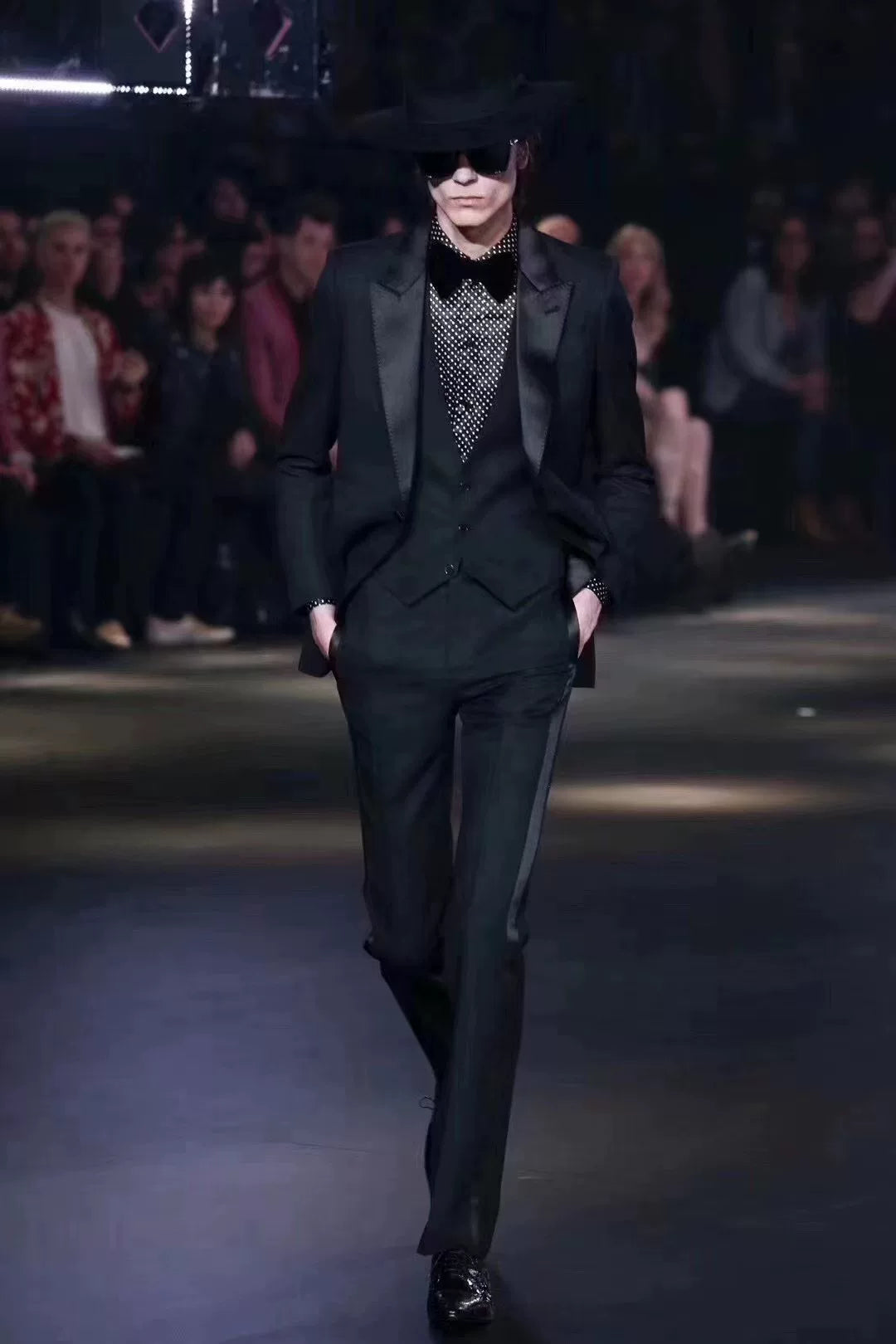 Saint Laurent 16FW Black White Silk Polka Dot Look Shirt