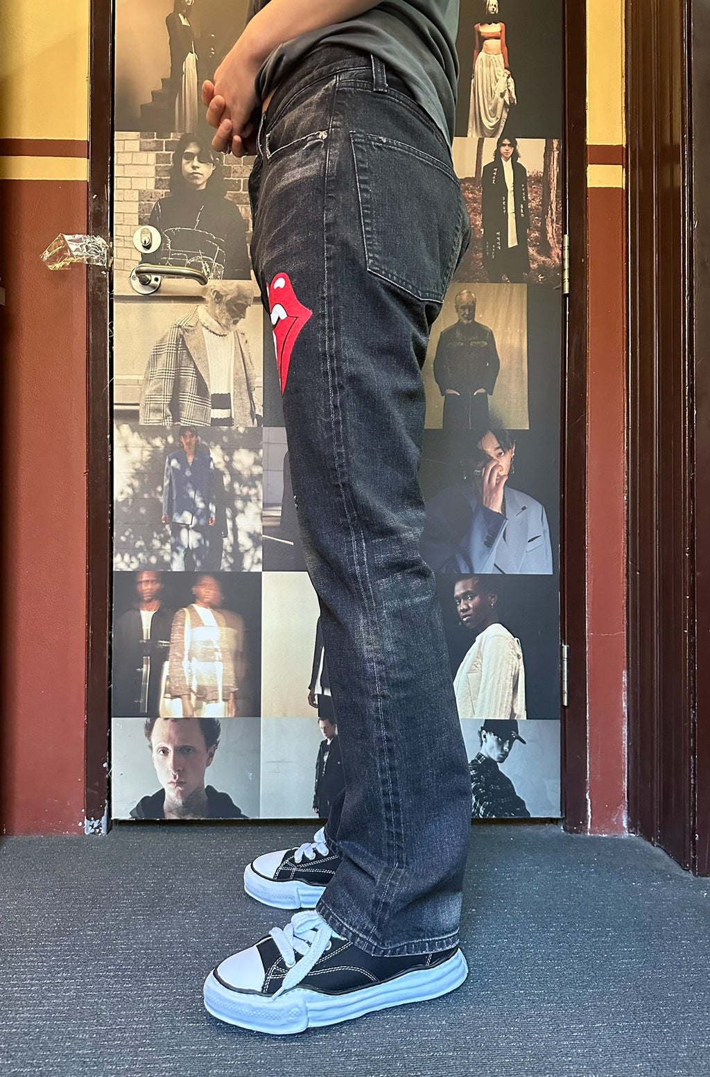 mastermind Japan × Theater8 Rolling Stone Black Washed Cotton Spandex Jeans
