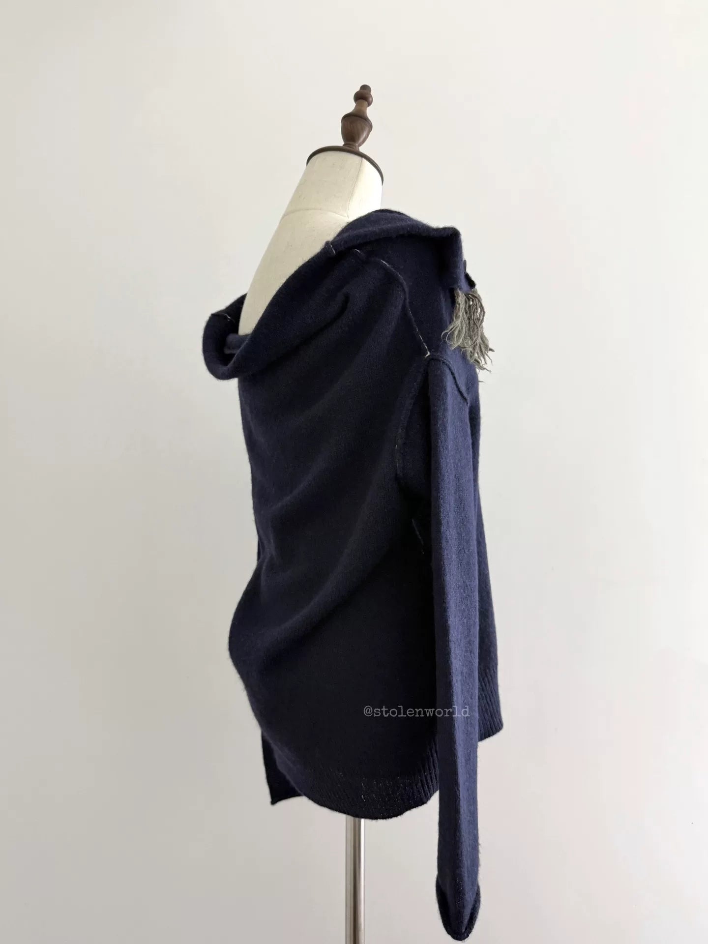 Yohji Yamamoto Y's Fringe Wool Knit Navy Top - Devines