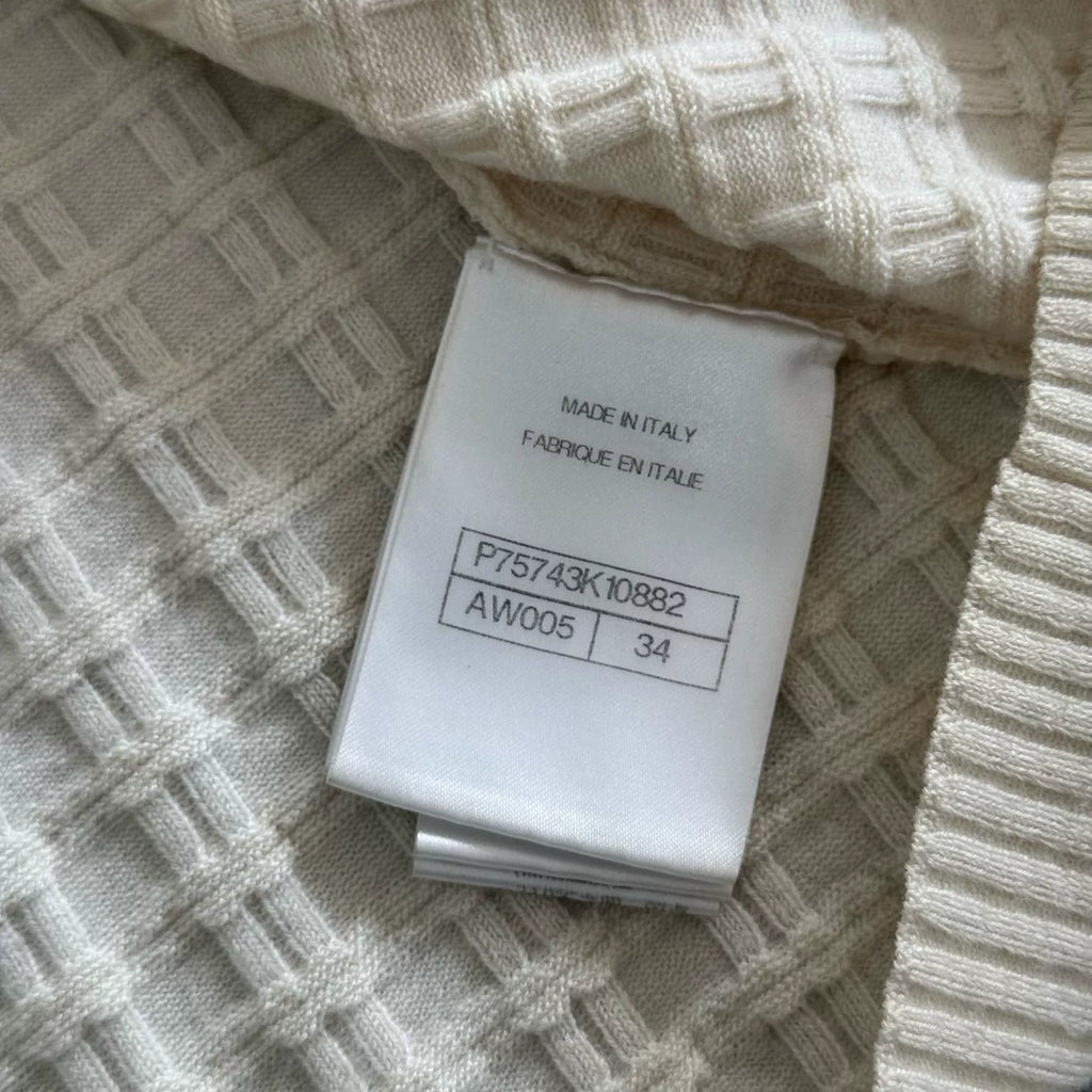 Chanel Off-White Waffle Diamond Knit Cardigan