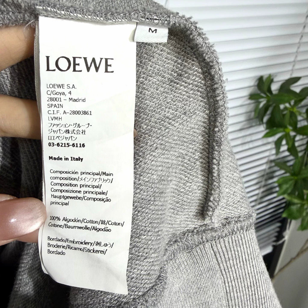 Loewe Hooded Embroidered Cotton Gray Hoodie