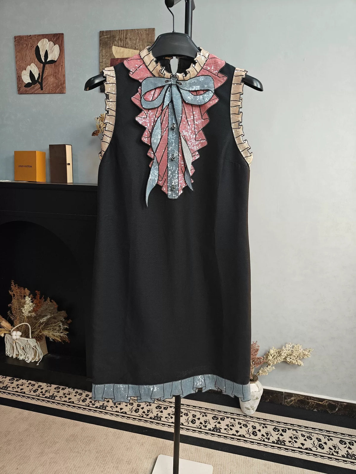 Gucci Black Sequin Bow & Ruffle Dress