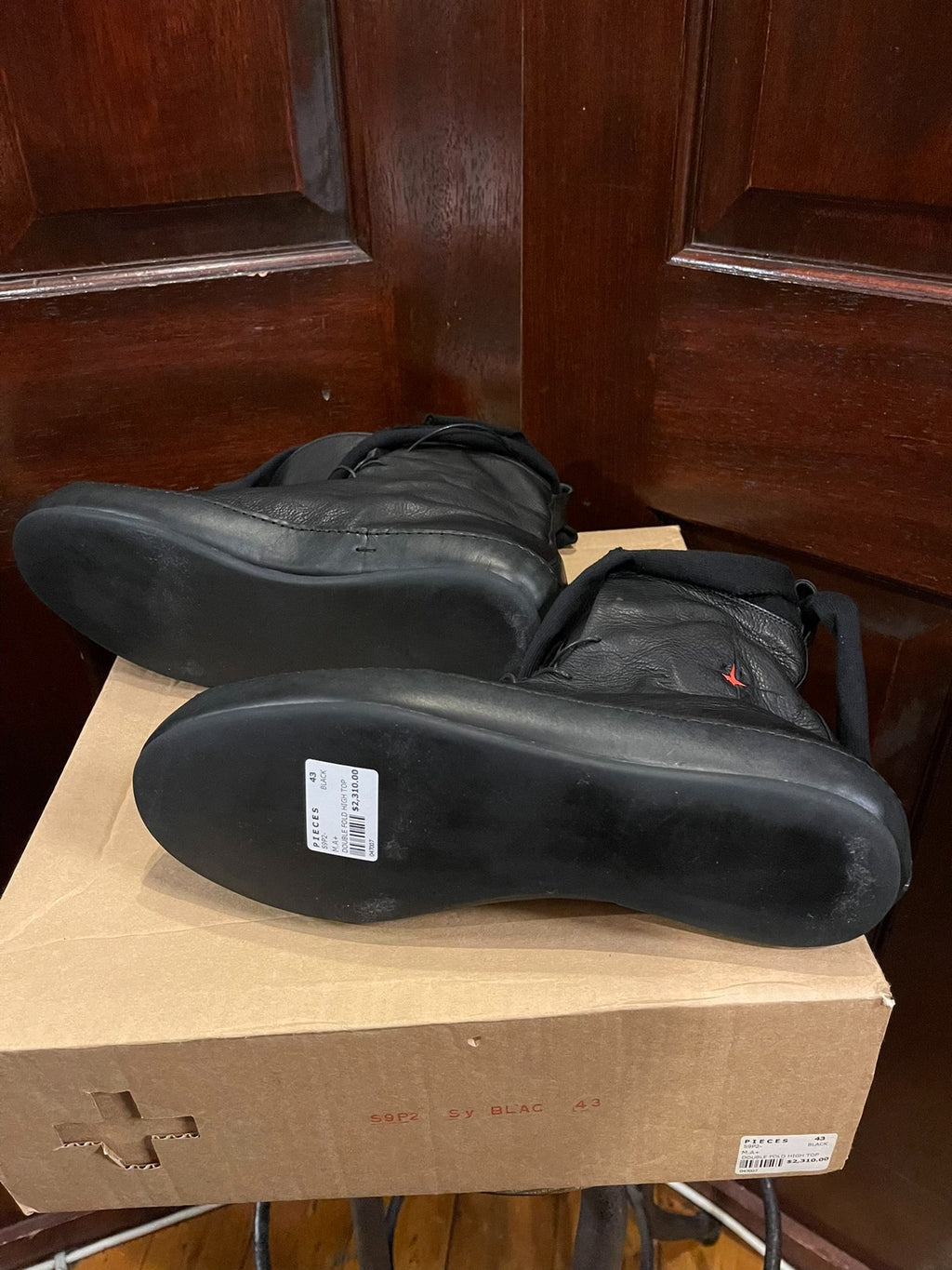 M.A+ Black Double Fold High-Top Leather Sneakers