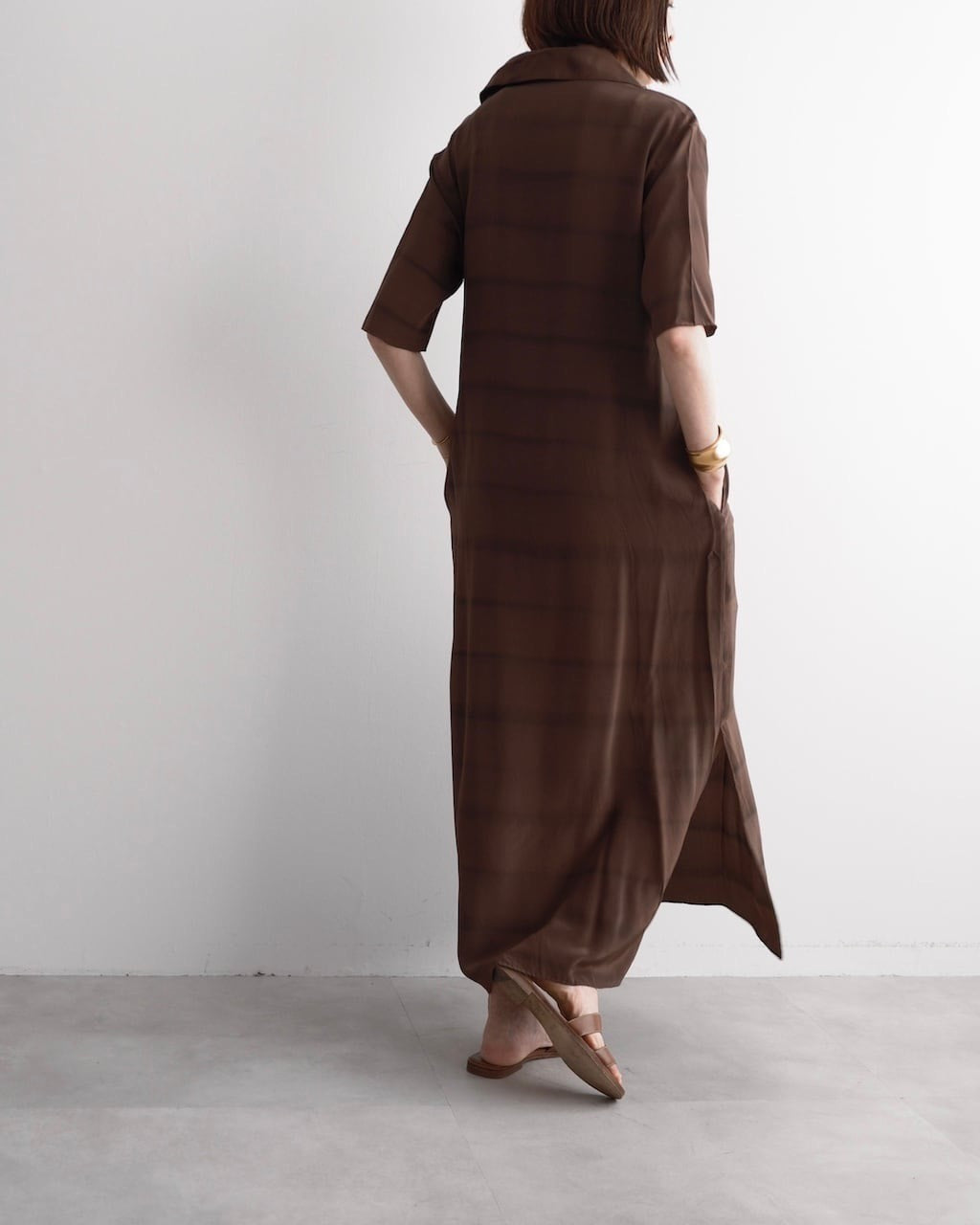 Issey Miyake SS97 Brown Striped Silk Dress