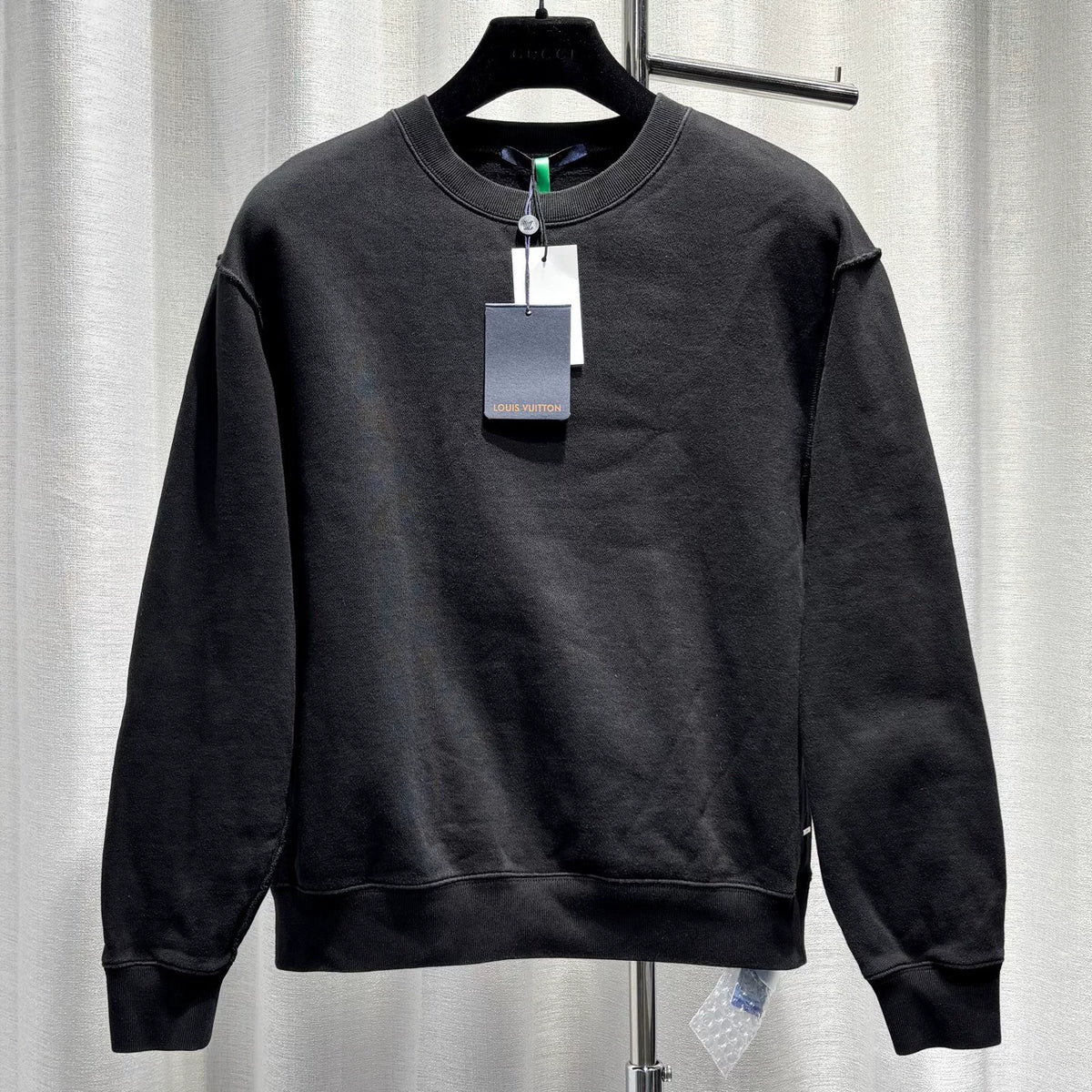 Louis Vuitton Black Instruction Manual Logo Ribbed Collar Combed Cotton Sweater