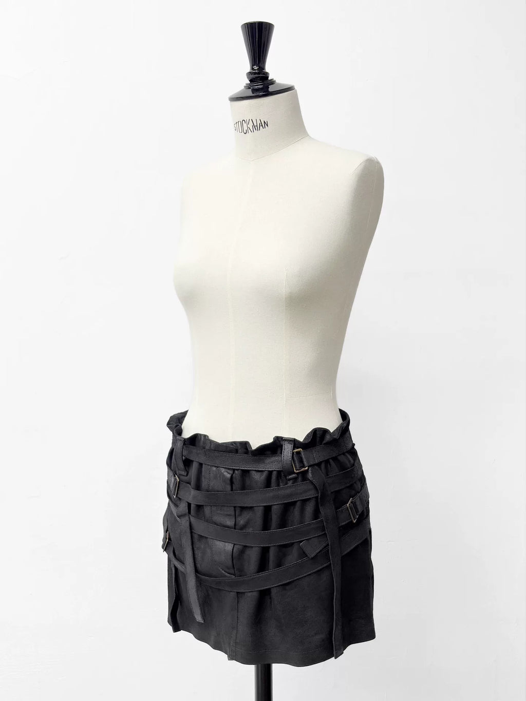 Ann Demeulemeester SS03 Black Burnt Lambskin Strap Skirt