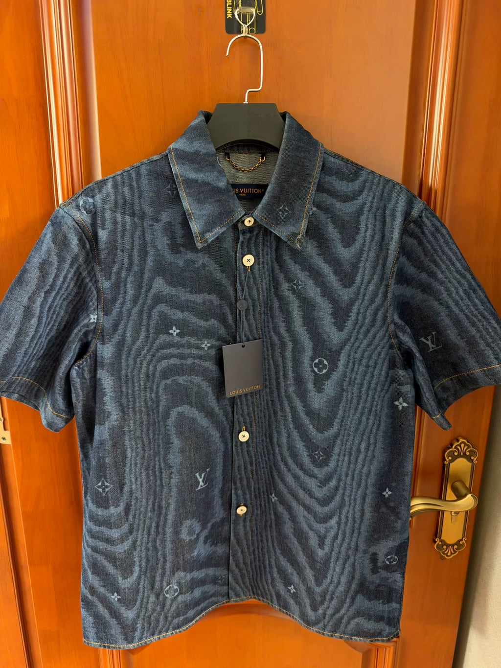 Louis Vuitton Blue Water Ripple Denim Short Sleeve Shirt