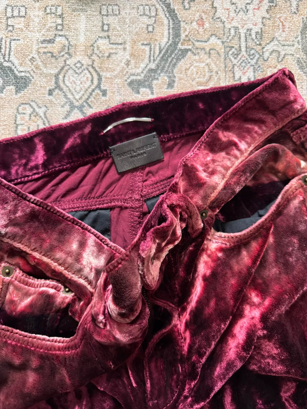 Saint Laurent Blood Red Velvet Gradient Trousers
