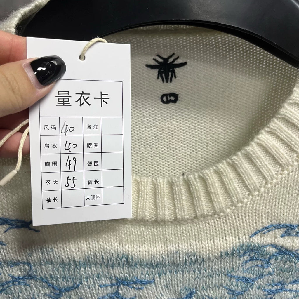 Dior Off-White Patterned Jacquard Crew Neck Knit Sweater