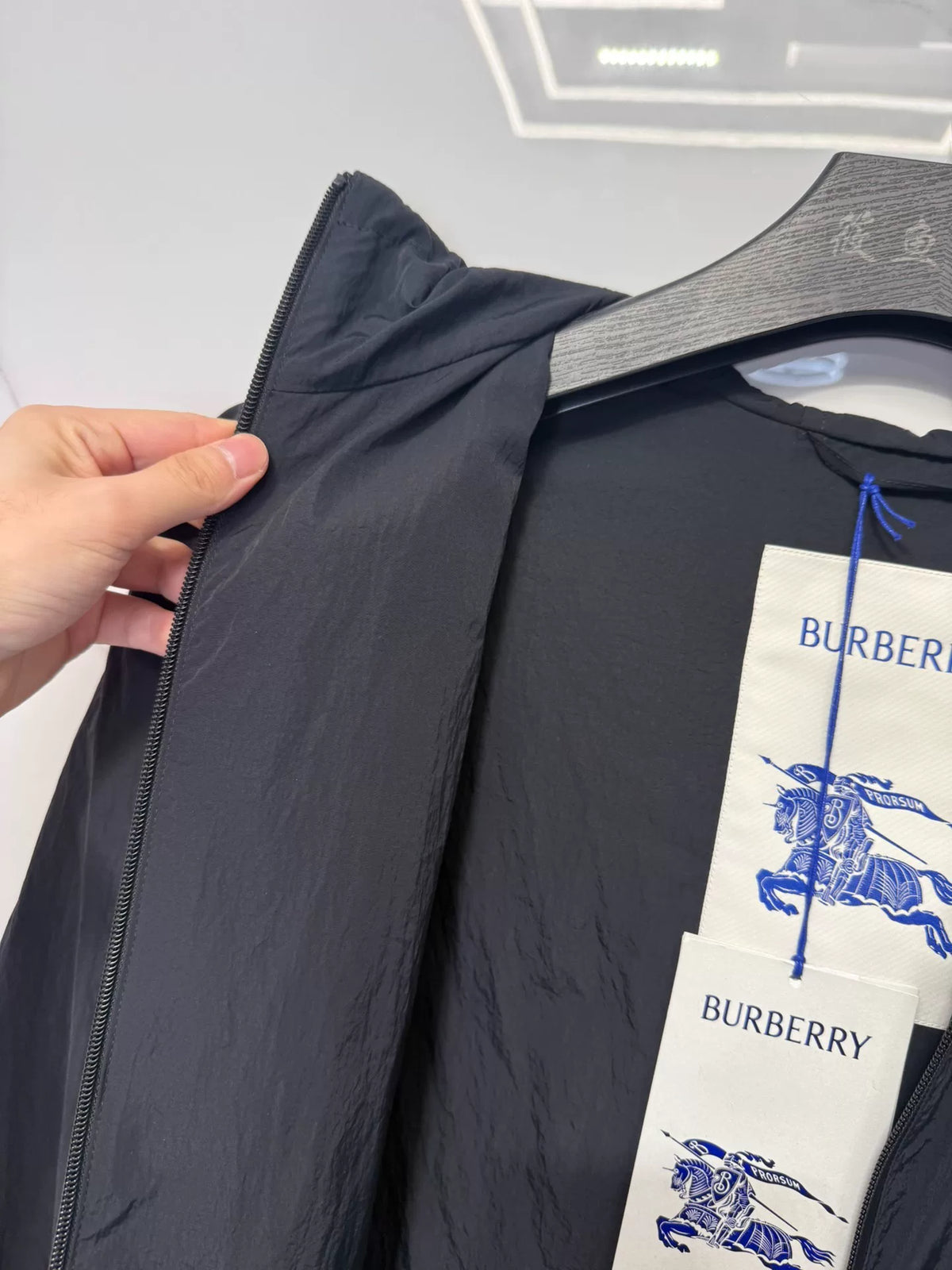 Burberry Black Logo Print Hooded Zip-Up Jacket