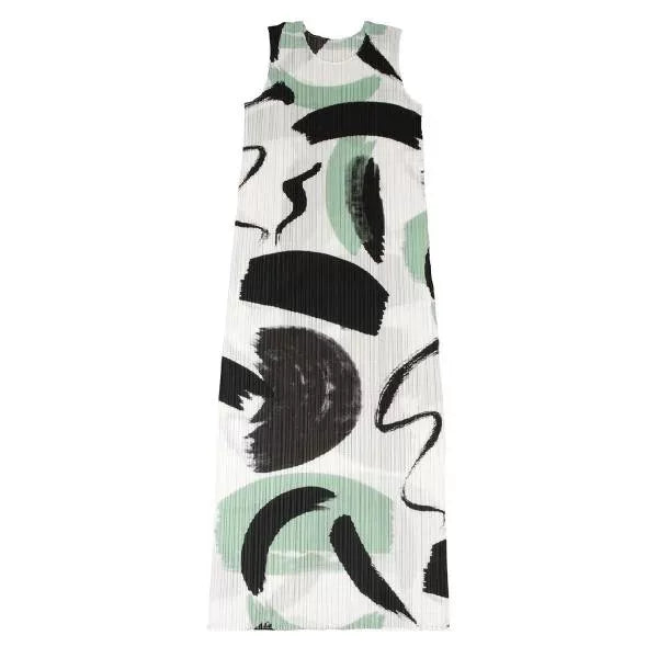 Issey Miyake Vintage Green Patterned Pleated Dress