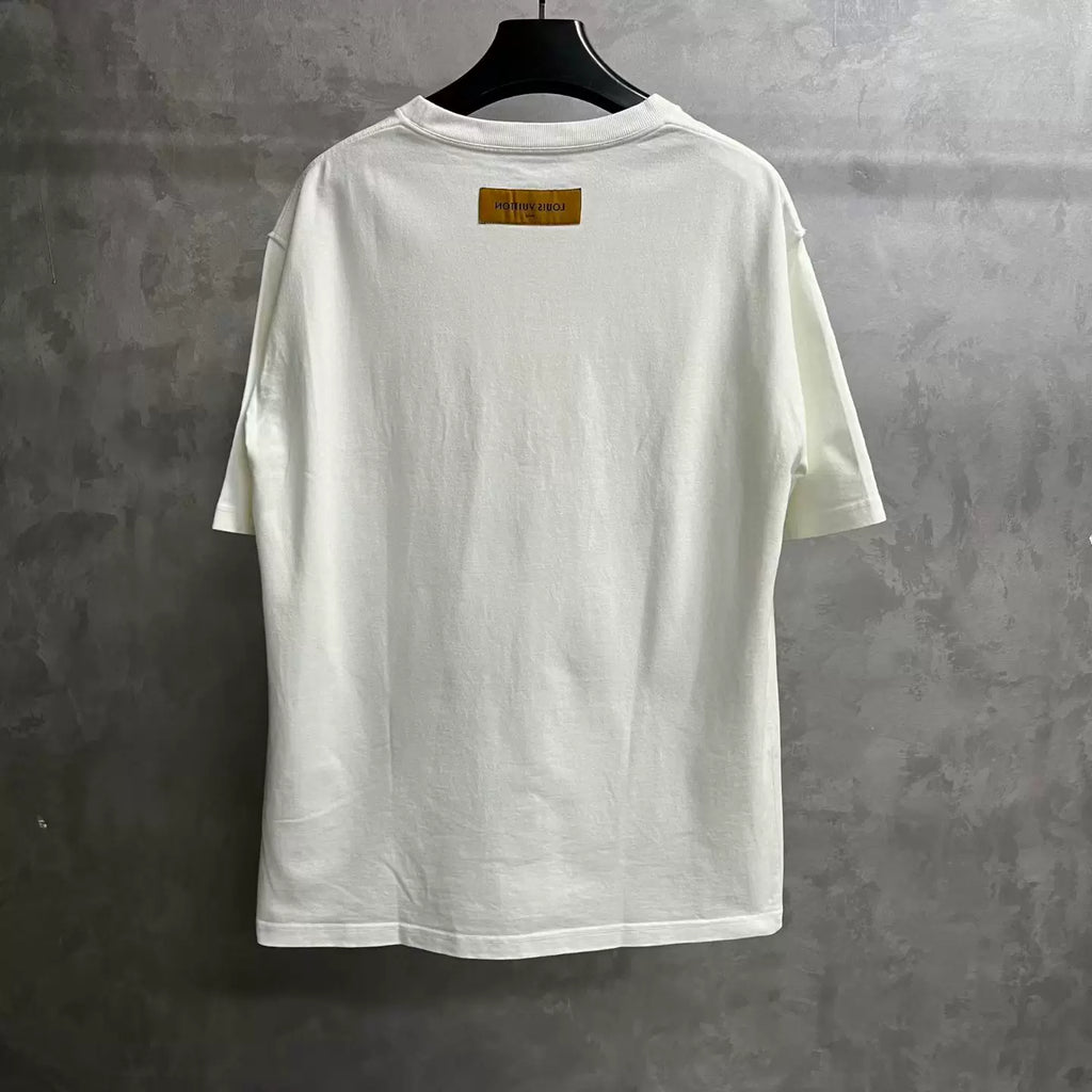 Louis Vuitton White Letter Graffiti Embroidered Short Sleeve T-Shirt