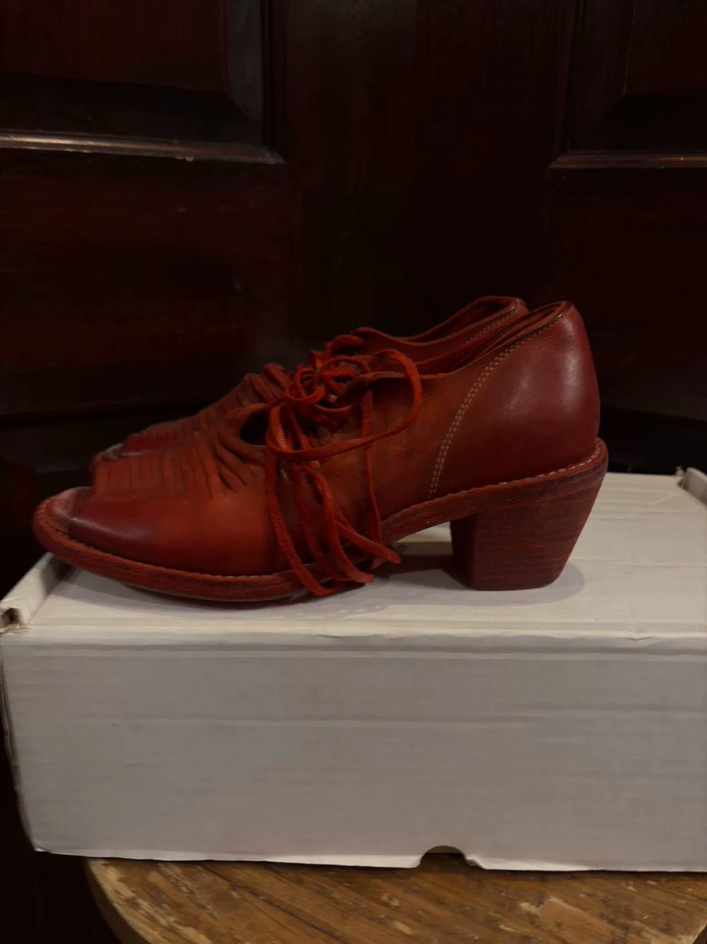 Guidi SS16 Red CV24T 1003C Fish-Mouth Cut Stripe High-Heel Calfskin Derby Shoes