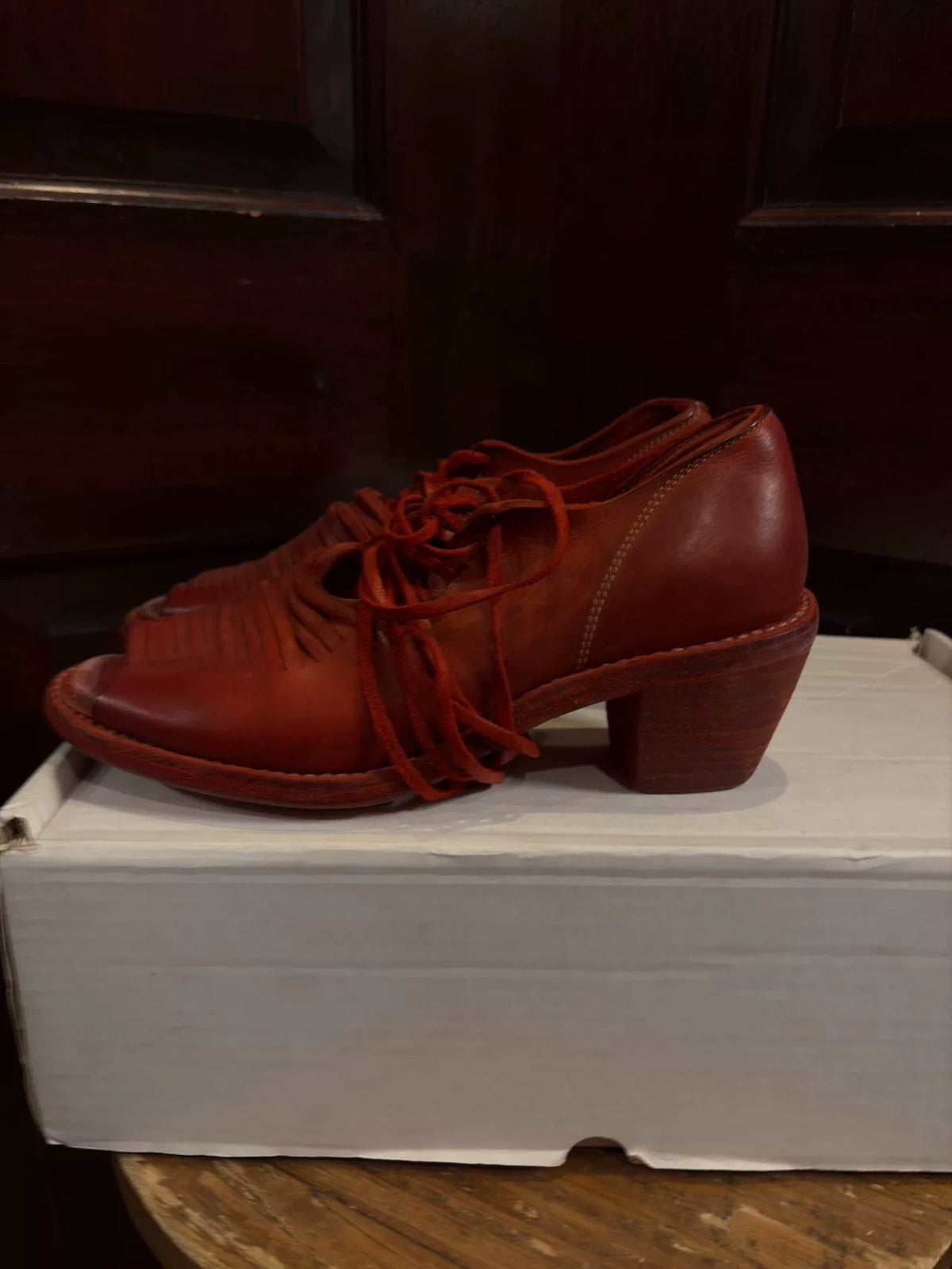 Guidi SS16 Red CV24T 1003C Fish-Mouth Cut Stripe High-Heel Calfskin Derby Shoes