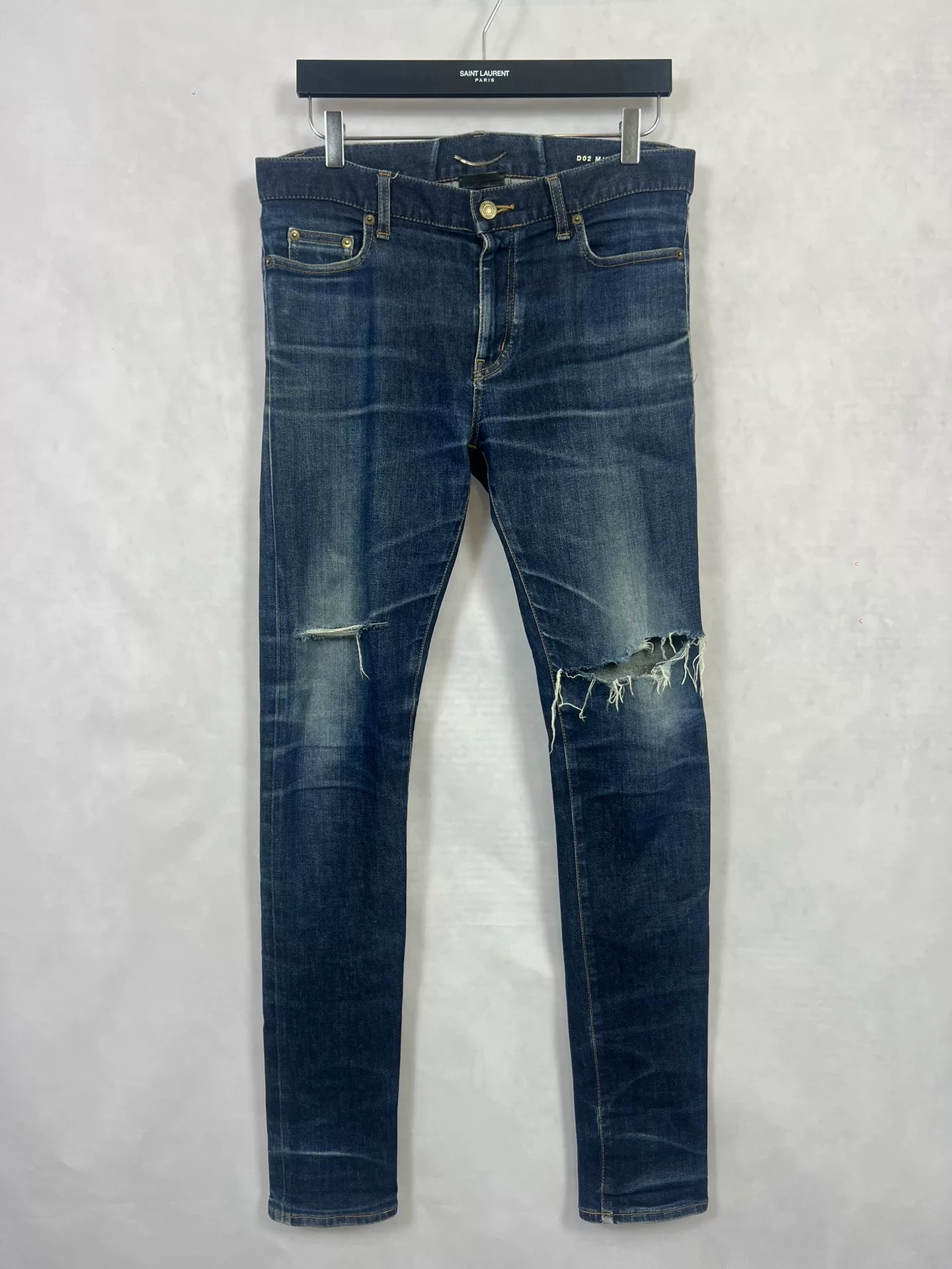 Saint Laurent 16SS Distressed Navy Jeans
